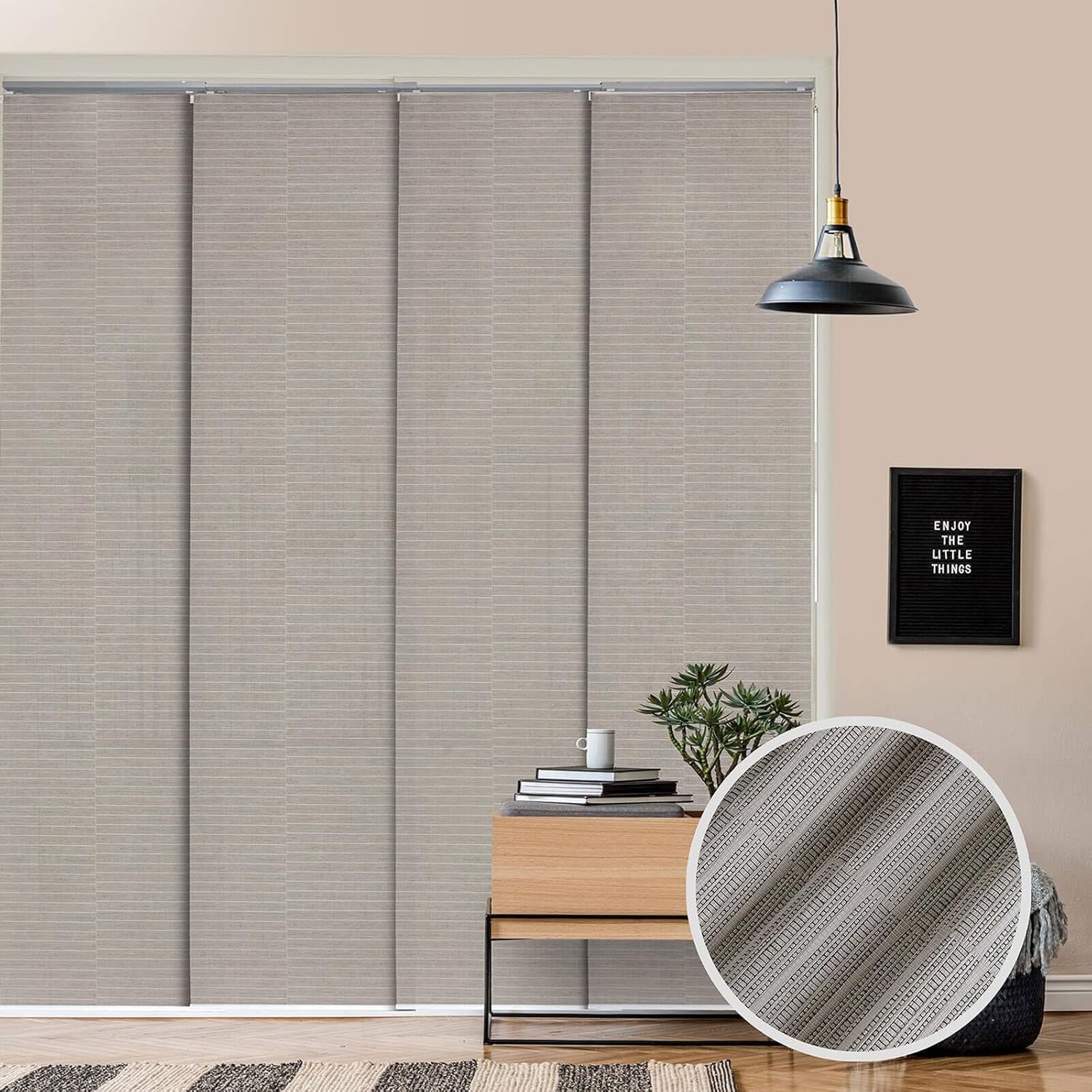 GoDear Design Adjustable Sliding Panel Track Vertical Blinds for Windows 45.8- 86 W x 96 H, Extendable Patio Door Blinds for Sliding Door, Trimmable Fabric Panel Curtinsa, Semi-Privacy, Tea Time GoDear Design Adjustable Sliding Panel Track Vertical Blinds for Windows 45.8- 86 W x 96 H, Extendable Patio Door Blinds for Sliding Door, Trimmable Fabric Panel Curtinsa, Semi-Privacy, Tea Time