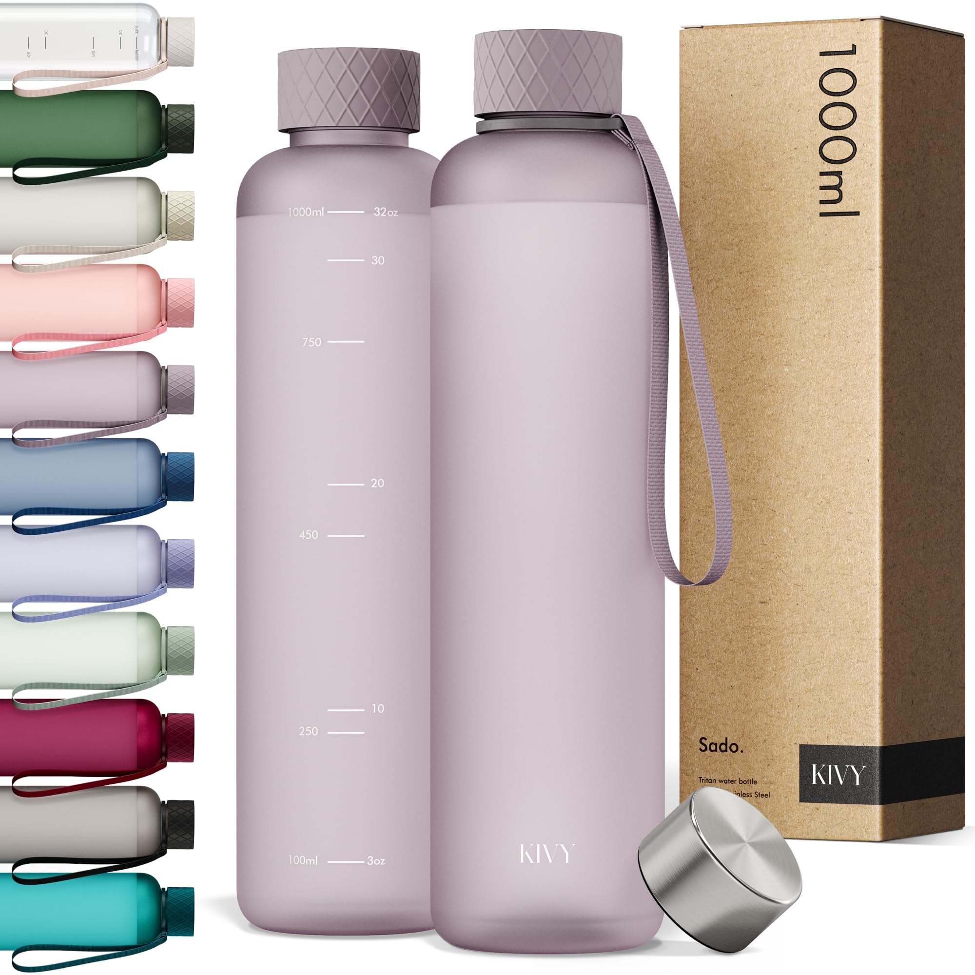 KIVY Tritan, borraccia da 1 l, adatta per anidride carbonica e a prova di perdite, per sport, scuola e ufficio, per sport, palestra, bottiglia d'acqua, bottiglia da 1 litro, lavabile in lavastoviglie