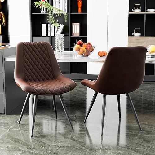 Miniatura 9 de Juego de 4 sillas de comedor, modernas sillas de piel sintética sin brazos, asiento tapizado con respaldo alto y patas de metal resistentes para