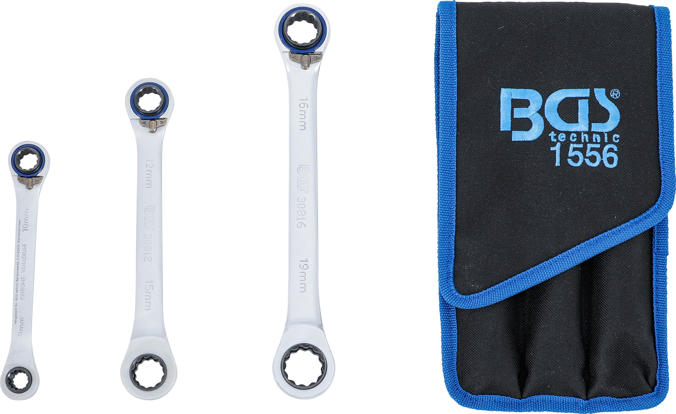BGS 1556 | Juego de llaves combinadas con carraca | reversible | "4 en 1" | 3 piezas