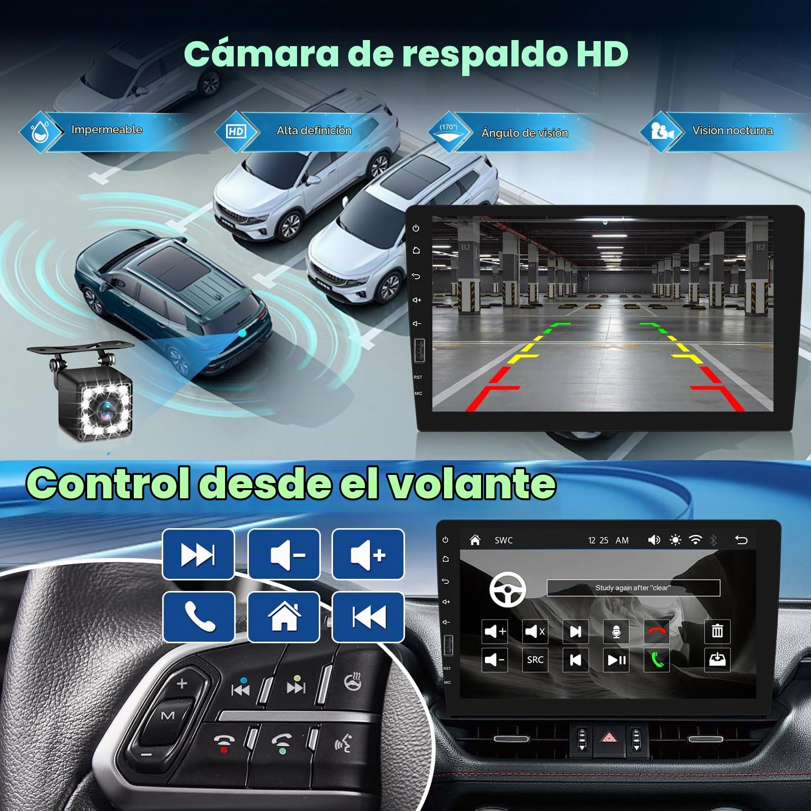 NHOPEEW Radio 1 DIN con Pantalla táctil, Carplay inalámbrico y Android Auto, Radio para Coche de 9 Pulgadas con cámara de Marcha atrás, Radio Am/FM/RDS, Mirror Link y Control en el Volante