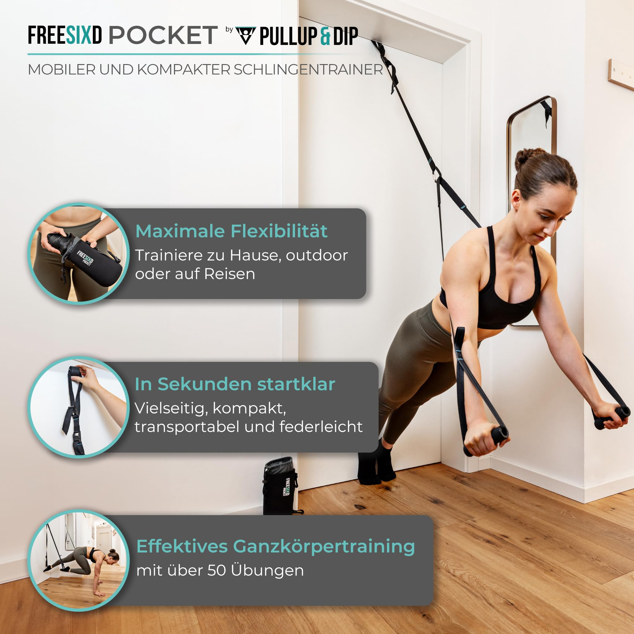 Pocket Schlingentrainer - Kompakter Sling Trainer für Ganzkörpertraining | Suspension Trainer für Zuhause, Outdoor & Reisen | Robustes, leichtes Trainingsgerät für Fitness & Krafttraining