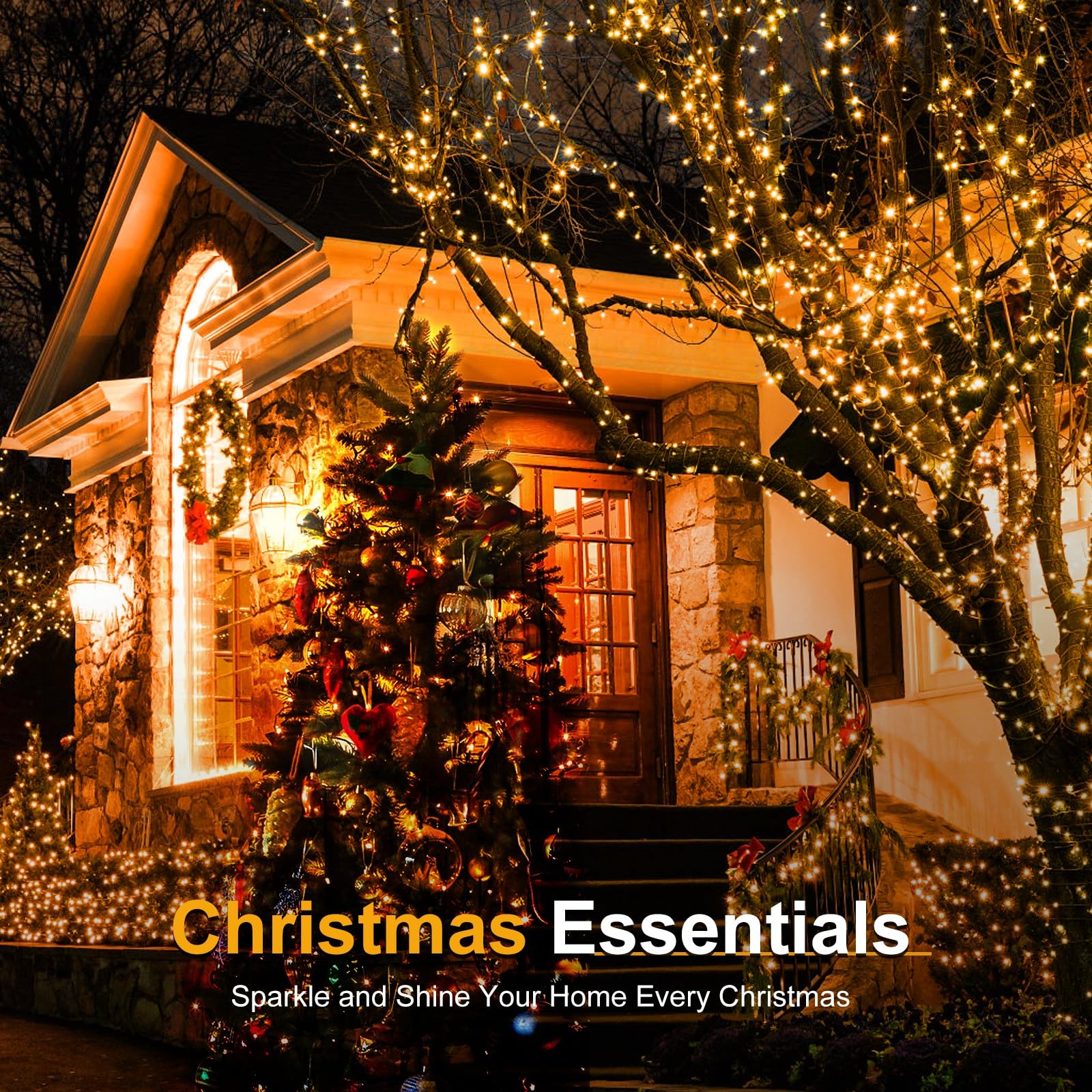 Christmas Lights Outdoor, 1000 LEDs 394 FT Twinkle Star Warm White String Lights, 8 Modes, Timer, and RF Remote Christmas Tree Deco String Lights for House, Yard, Camping, and Festival Parties