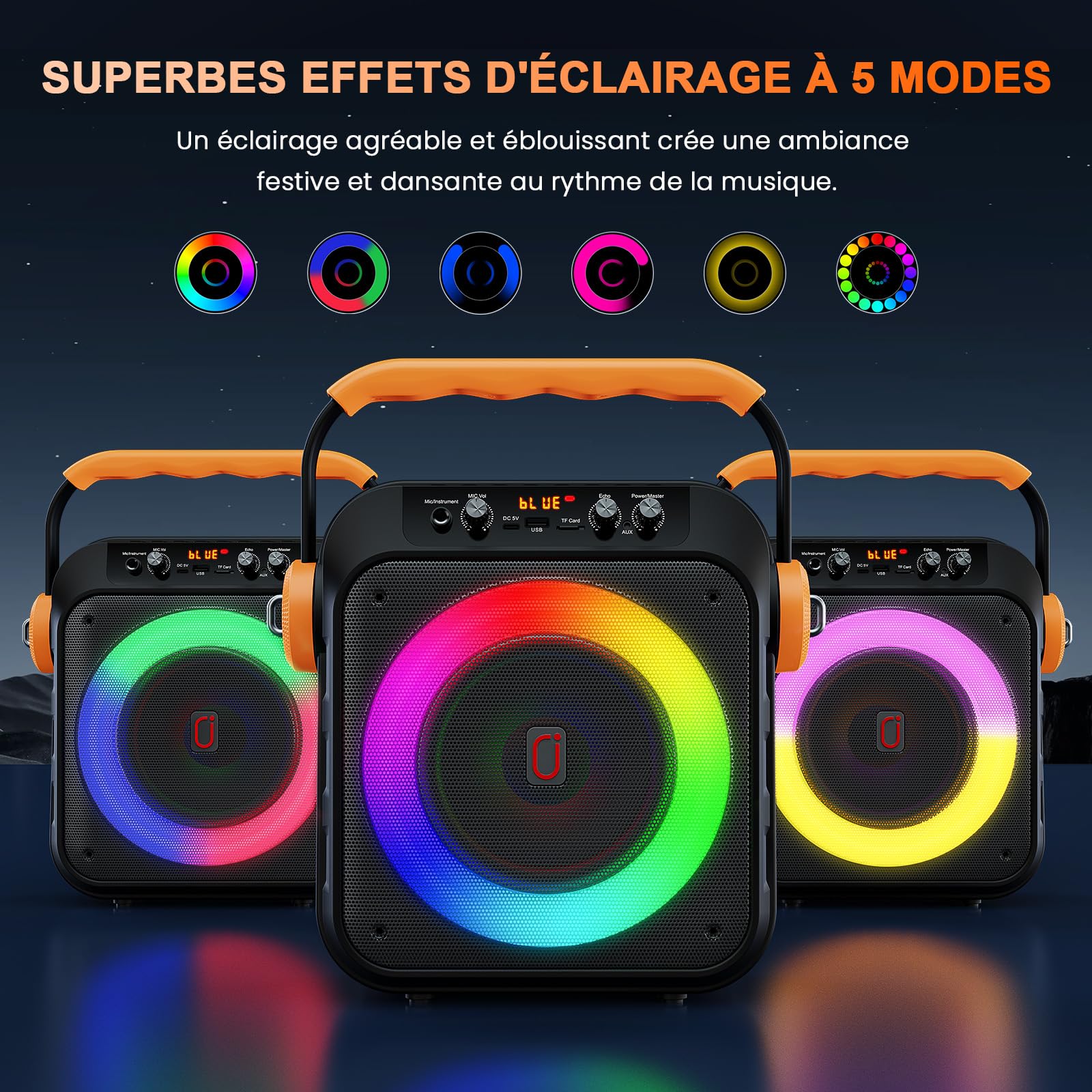 JYX Enceinte Karaoke 2 Micro sans Fil, 80W Puissance Système de Sonorisation, Subwoofer 6,8'' karaoké Professionnel, Batterie 6500mAh, Lumières LED, Idéal pour Fêtes