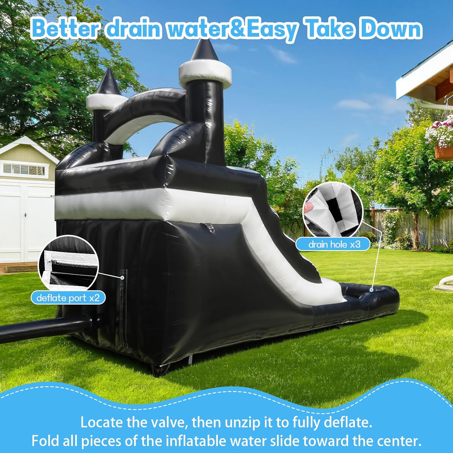 Commercial Grade Water Slide 21'x9'x12' Inflatable with Pool for Kids and Adults, Wet Dry Use, Summer Splash Fun (Black and White)