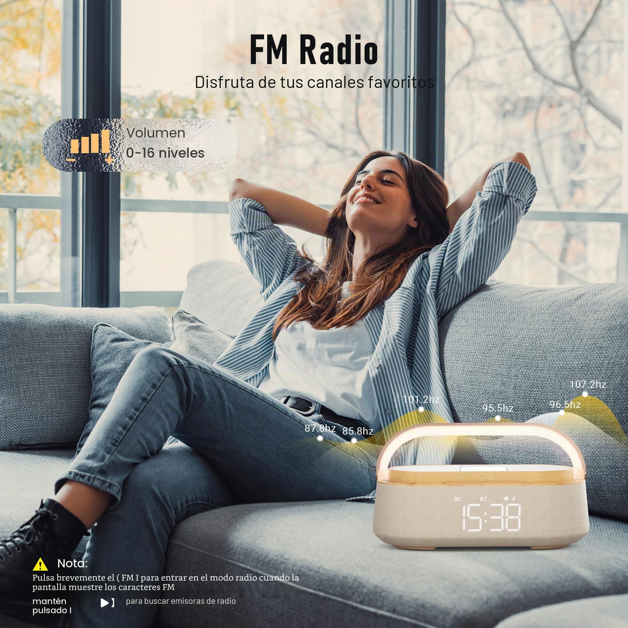 COLSUR Radio Despertador Digital con Carga Inalambrica, FM Radio con Puerto de carca USB, Pantalla LED Ajustable, Luz Nocturna, Bluetooth, Alarma de Temporizador de Apagado y Soporte para Teléfono