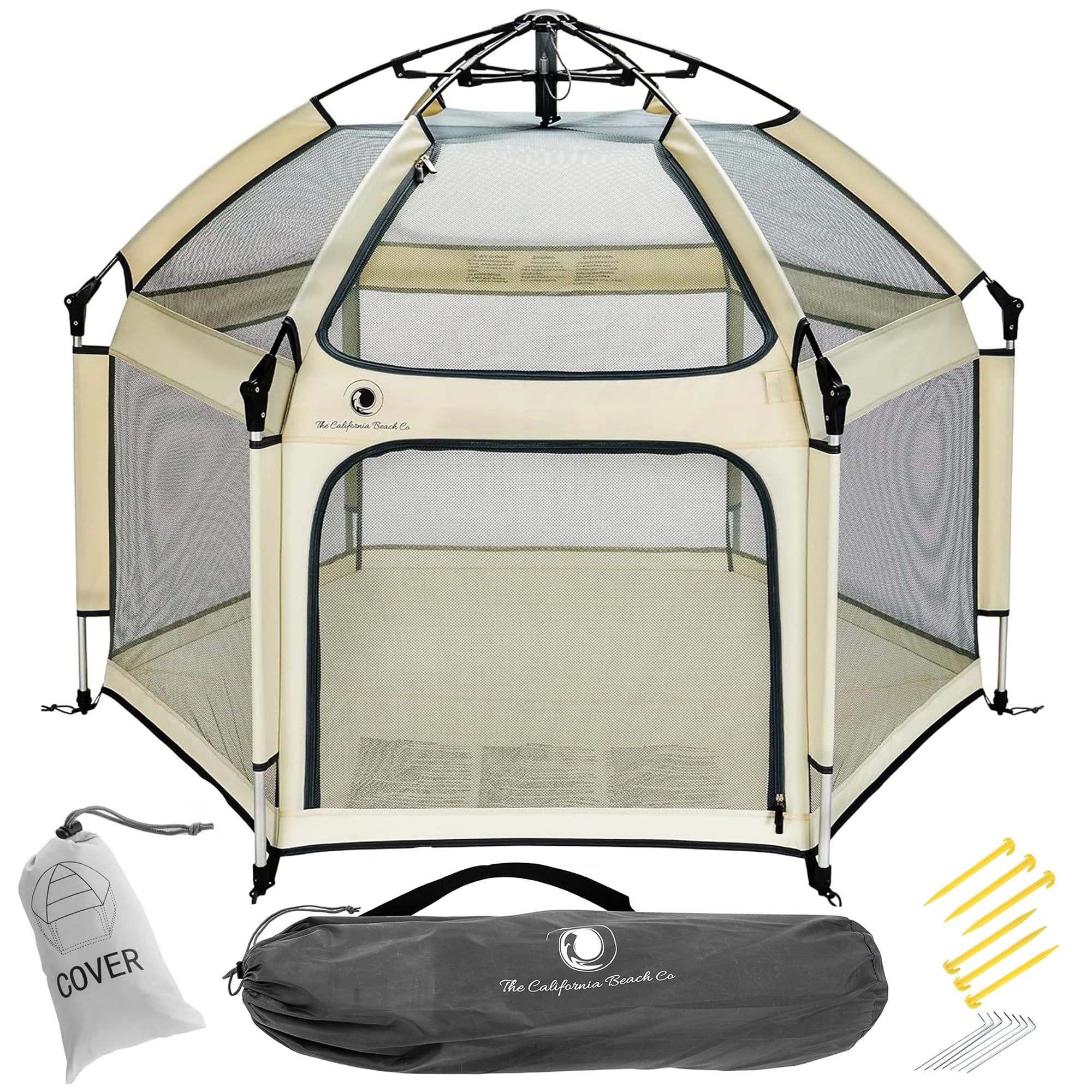 POP 'N GO PLAYPEN - Indoor & Outdoor Baby Playpen for Babies and Toddlers - Baby Beach Tent, Foldable, Portable W/Canopy, Travel Bag, & Mosquito Net - Pop Up Pack and Play Tent (Warm Ivory)