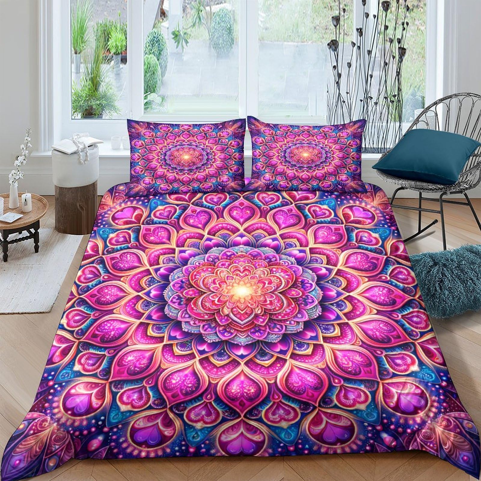 Ctjqhvkz Style-6 3D Printed Mandala Lotus Fitted Sheet Microfiber Soft Purple Pink Boho Mattress Cover For Bedroom Guest Room Single（135X200cm）