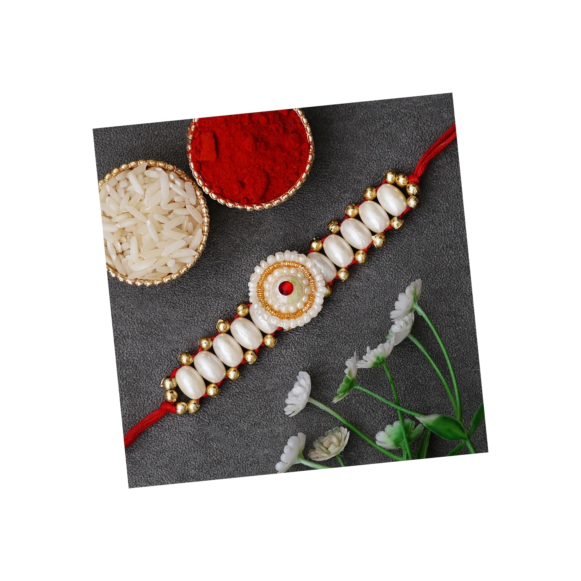 eCraftIndia Designer Pearls Rakhi with Roli Chawal Pack and Raksha Bandhan Greeting Card - Rakhi for Brother, Bhaiya, Bhai (B0C8T2R4MN) Amazon Price History, Amazon Price Tracker