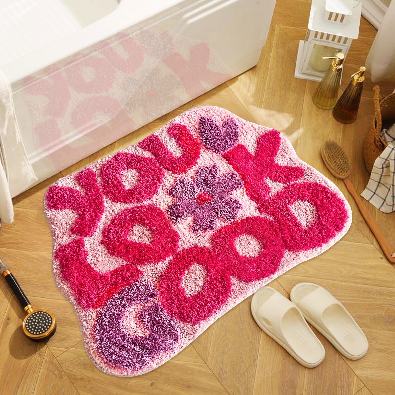 TWWDE AUG You Look Good - Alfombra de baño divertida, alfombra de baño rosa fuerte, alfombra fresca para recámara, alfombra de microfibra antideslizante, alfombra fresca para recámara, lavable, - Rosa encendido