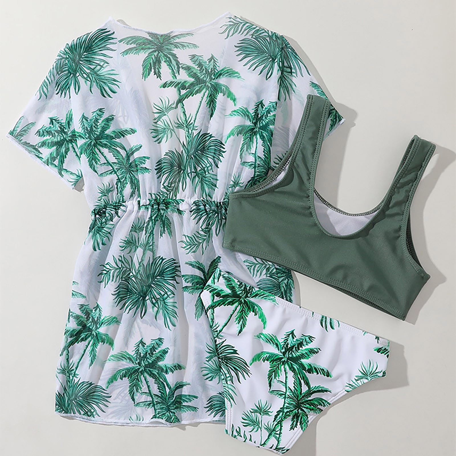 Generisch Swim Shirtgirls Traje de baño de 3 piezas para niños pequeños, bebés, hojas, estampados, bikini, bañador, braguitas, niñas, bikini, juego de ropa de playa