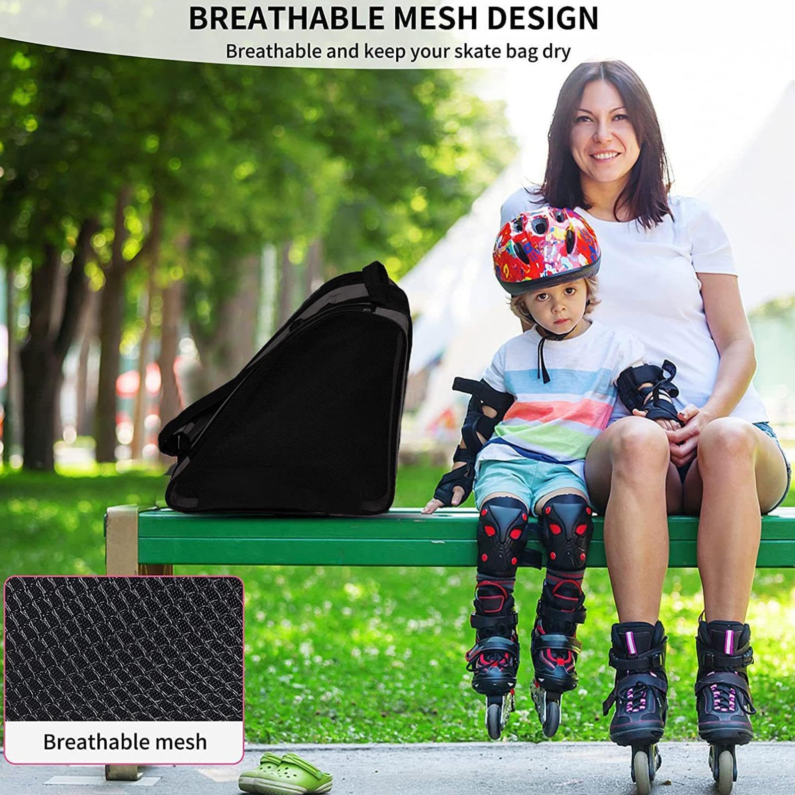 Ice & Inline Skate Bag - Unisex Ice Skate Bag With Adjustable Shoulder Strap | Roller Skate Bag | Skating Shoes Storage Bag With Three Layer Capacity Pockets | Ice Skating Accessories For Men, Women,