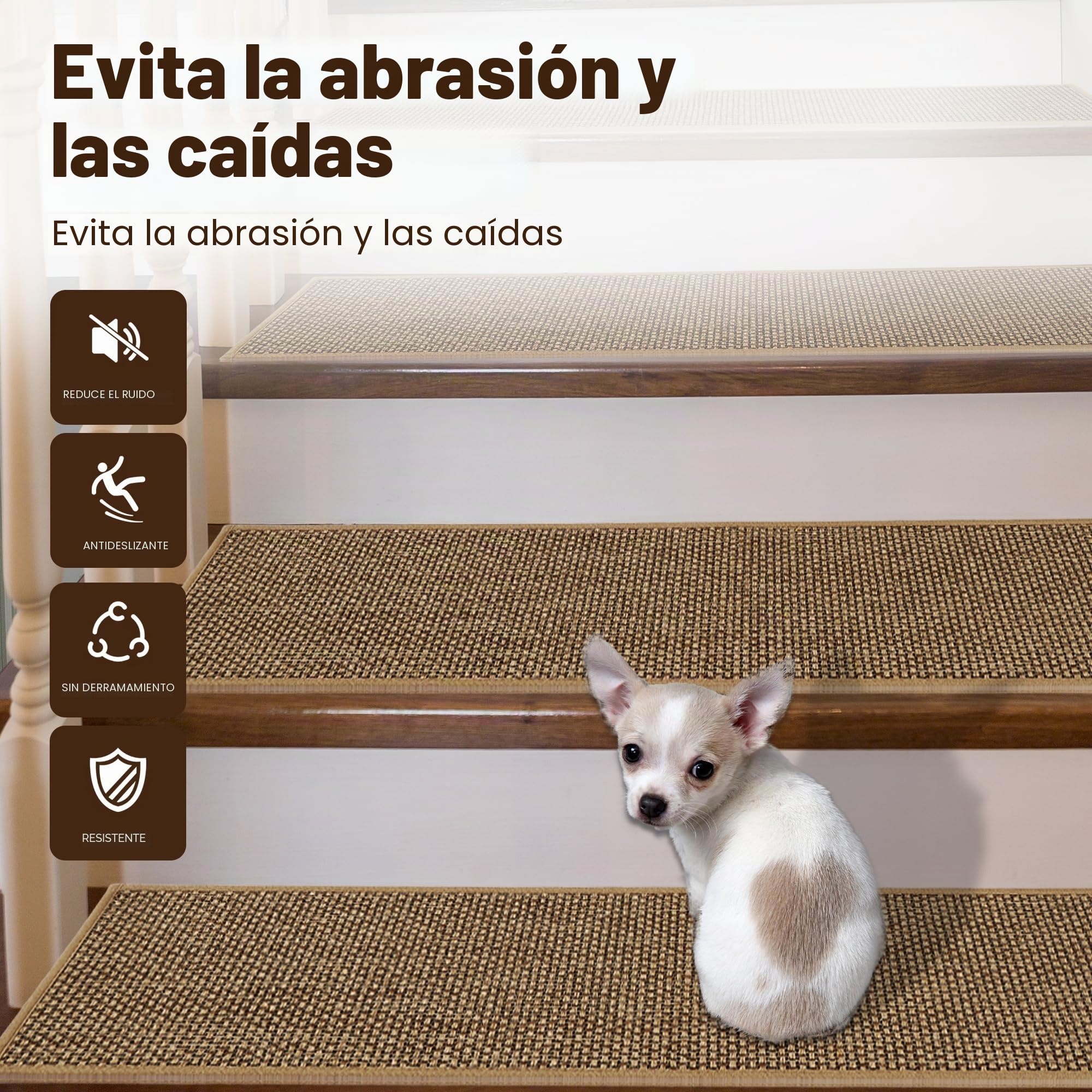 Antideslizantes para Escaleras, 20cm*76cm 15pcs, Alfombra Antideslizante, Alfombrillas para Escalones Interior, Lavable, Reutilizable, Beige