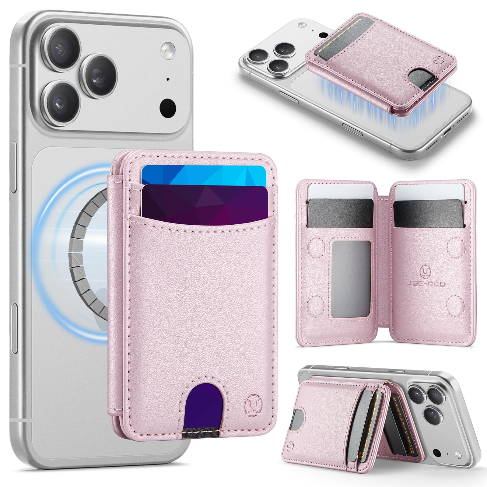 HXY for Magsafe Wallet Magnetic Card Holder RFID Blocking with Stand, 6 Card Holder for Phone Case, Slim Leather Magnetic Wallet for iPhone 17/16/15/14/13/12 Pro/Max/Plus (Pink)-image-33