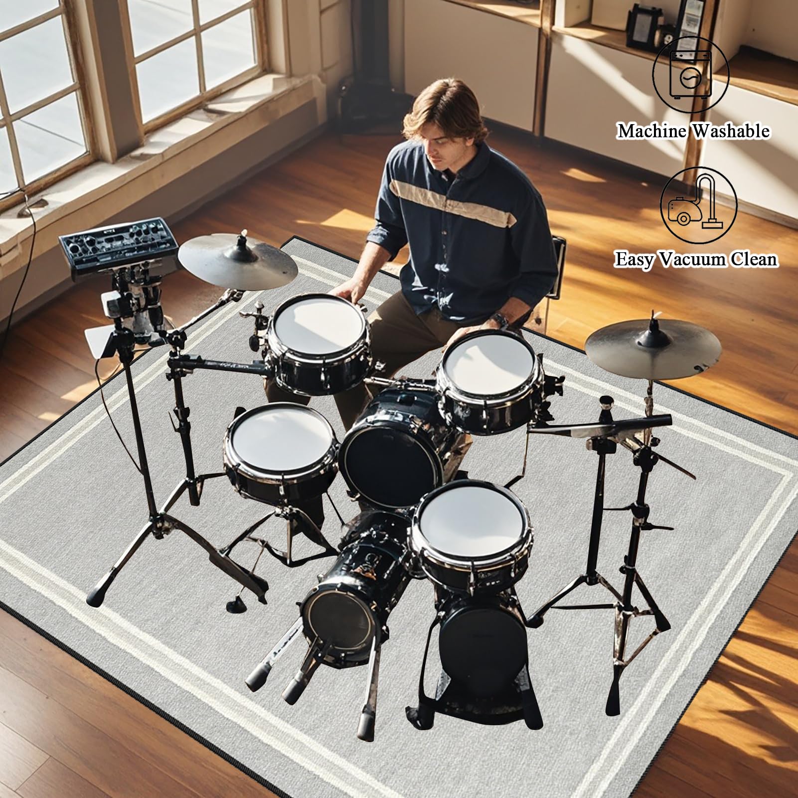 Drum Teppich, Schlagzeugteppich, Elektrisches Schlagzeug Teppich, 160 x 100 cm Grau Trommelteppich für Studio, Wohnung, Professionelles Schallschutz Trommelmatte, Music Carpet Innen und Außen