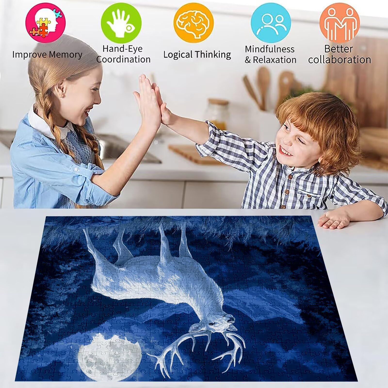 Puzzle 4000 elementów jeleń puzzle dla dorosłych góra 141 x 87 cm unikalne rzemiosło klasyczne 3D drewniana układanka do rodzinnych gier aktywnych, układanka zrób to sam do dekoracji ścian domu