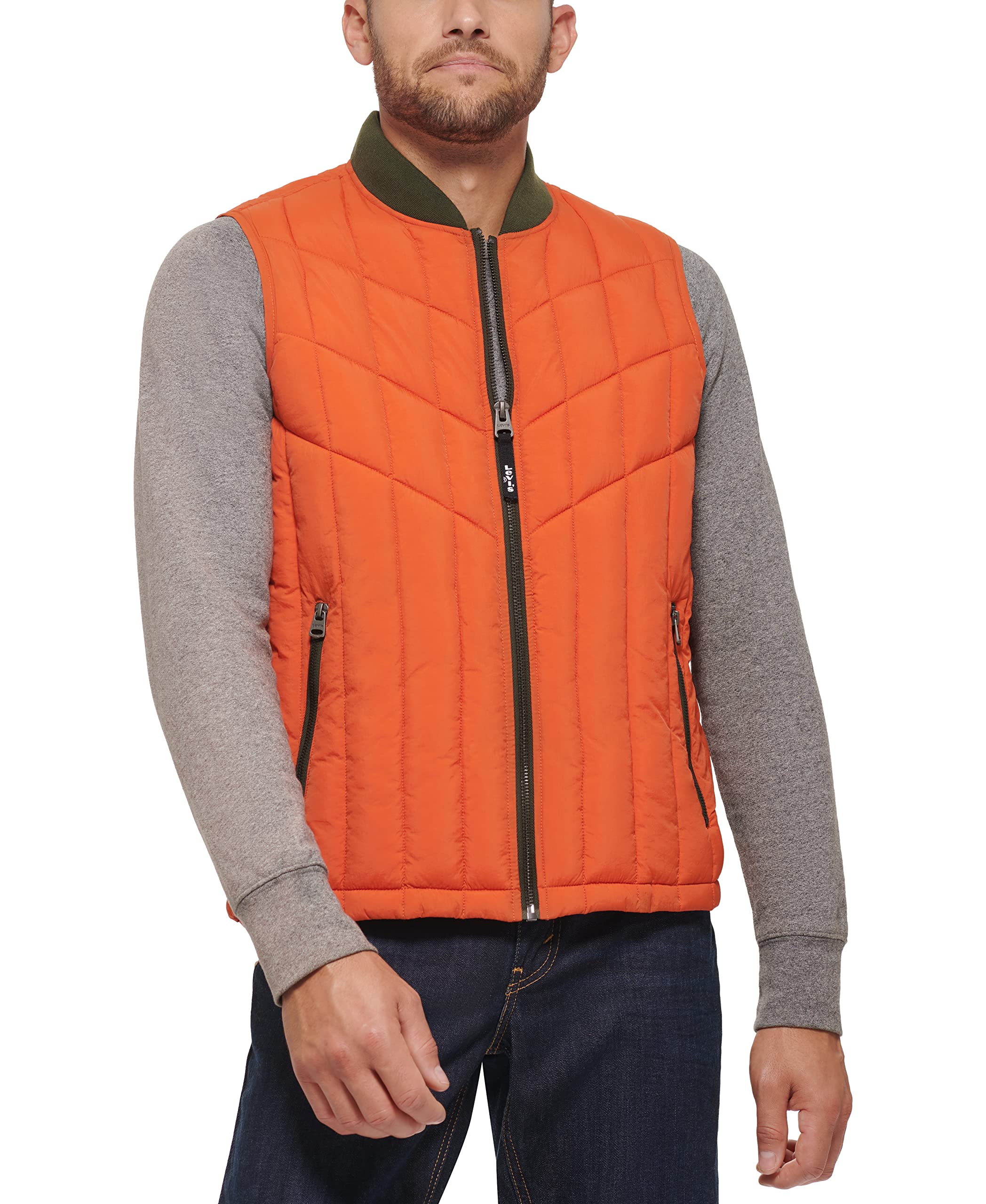 Levi's Men's Quilted Utility Vest with Contrast Detailing, Orange, XXL