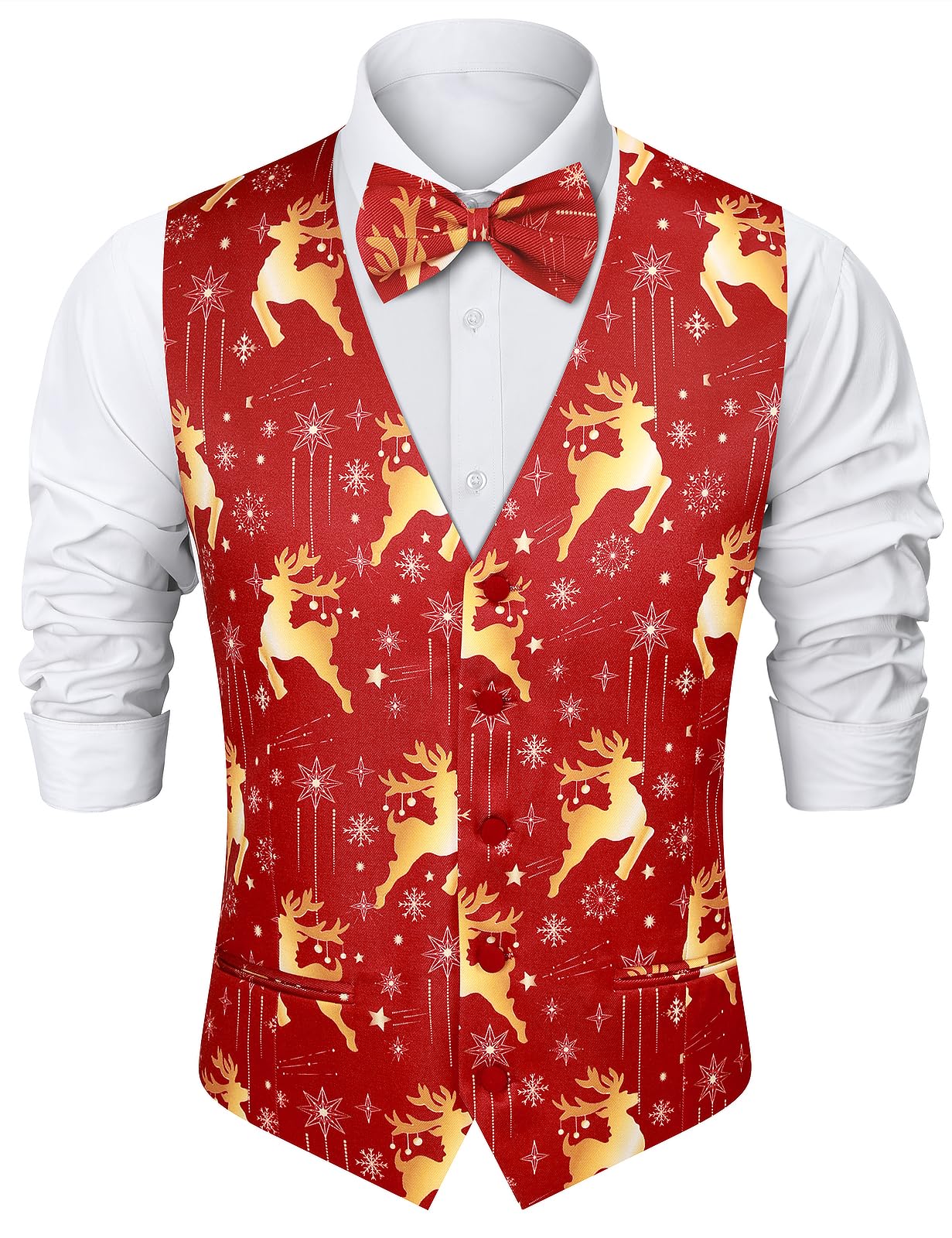 Fashonal 2-Piece Mens Halloween Christmas Suit Vest & Bow Tie S-3XL