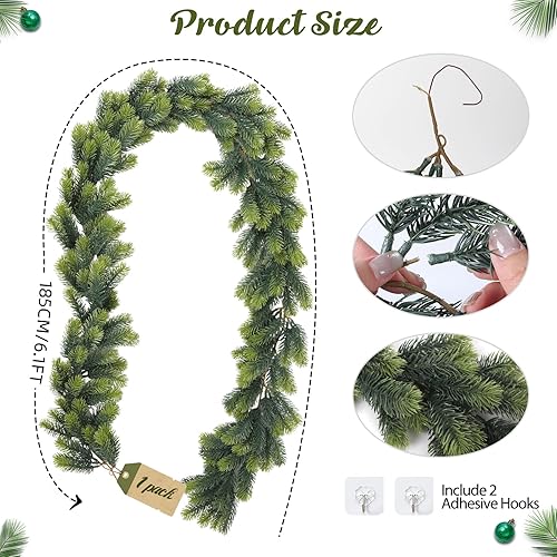 Miniatura 2 de RECUTMS Guirnalda de Navidad para exteriores, guirnalda decorativa de Navidad, corona de pino artificial, vegetación de plástico, plantas de