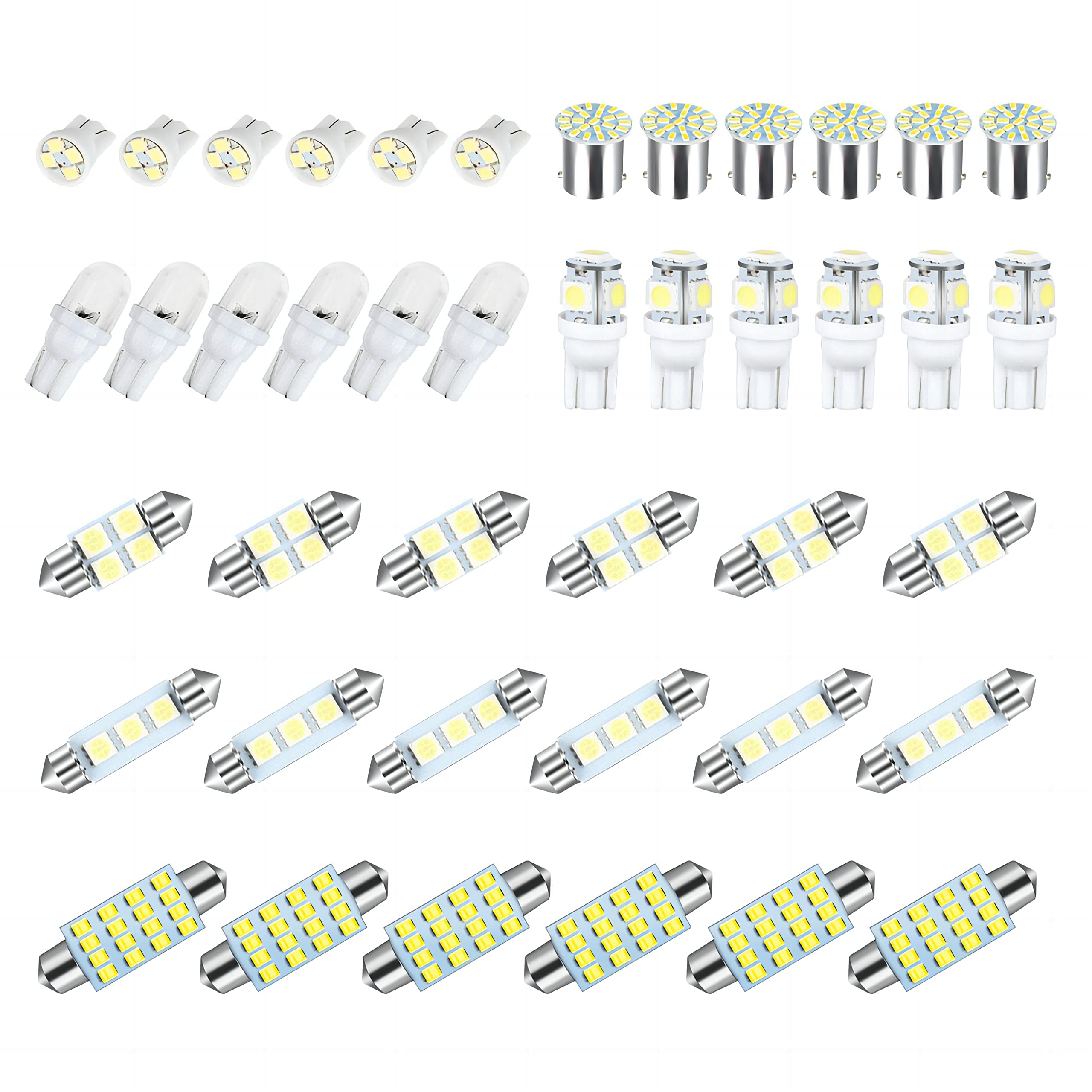 Fogfar 42 PCS Car LED Bulbs Kit Set, T10 31mm 36mm 41mm 1157 LED Dome Light, Car LED Interior Replacement Bulbs, for Reading Lamp License Plate Lamp Indoor Door Lamp (White)