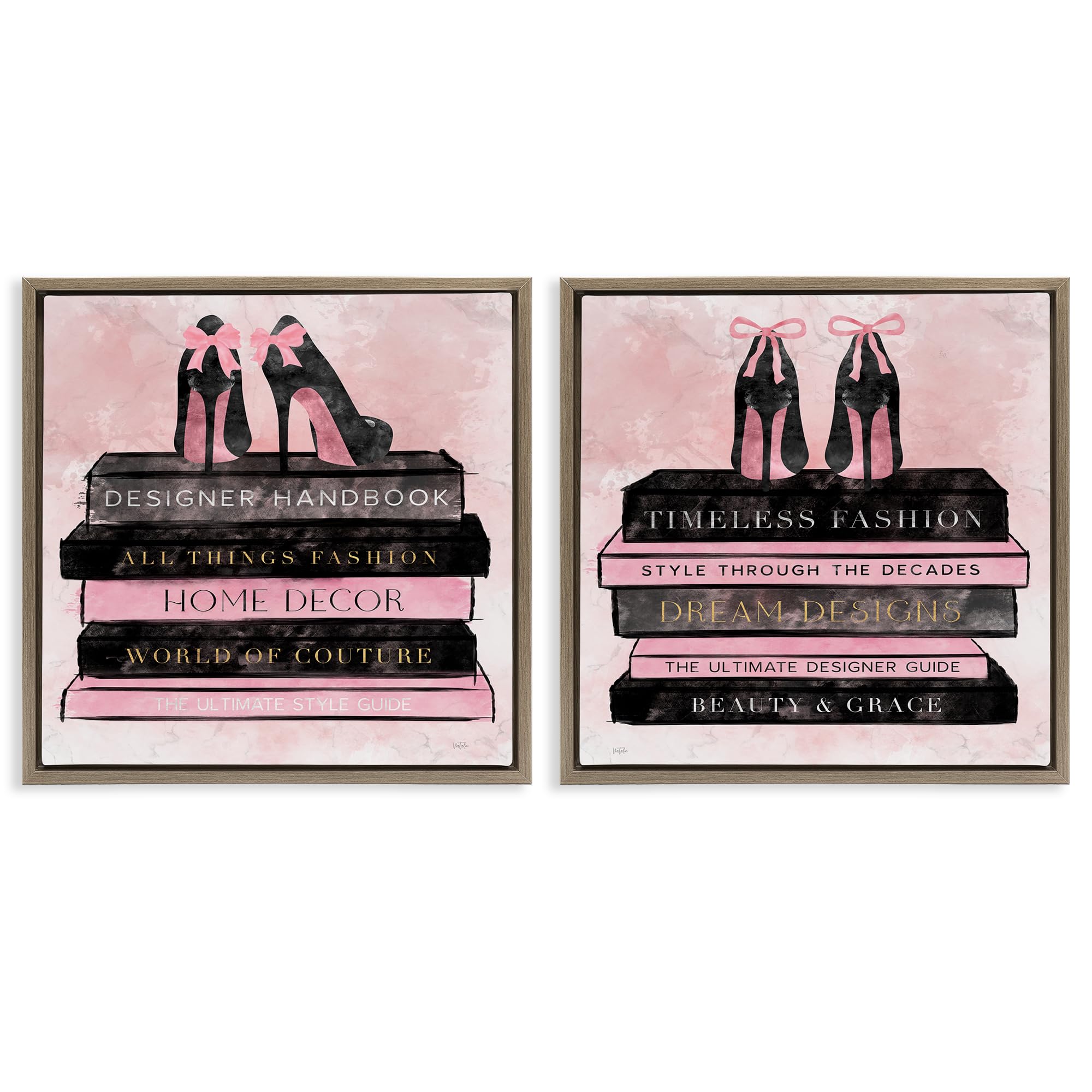 'Pink Heels Atop Books'| 2pc Floating Frame Art Set 2