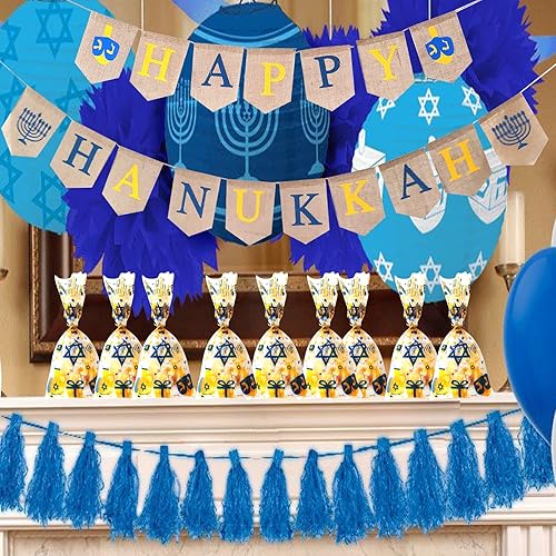 Miniatura 3 de Hanukkah - Bolsas de dulces de Janucá y Hanukkah, bolsas de regalo de celofán de plástico para Janucá, Hanukkah, Dreidel, Menorá, bolsas de regalo