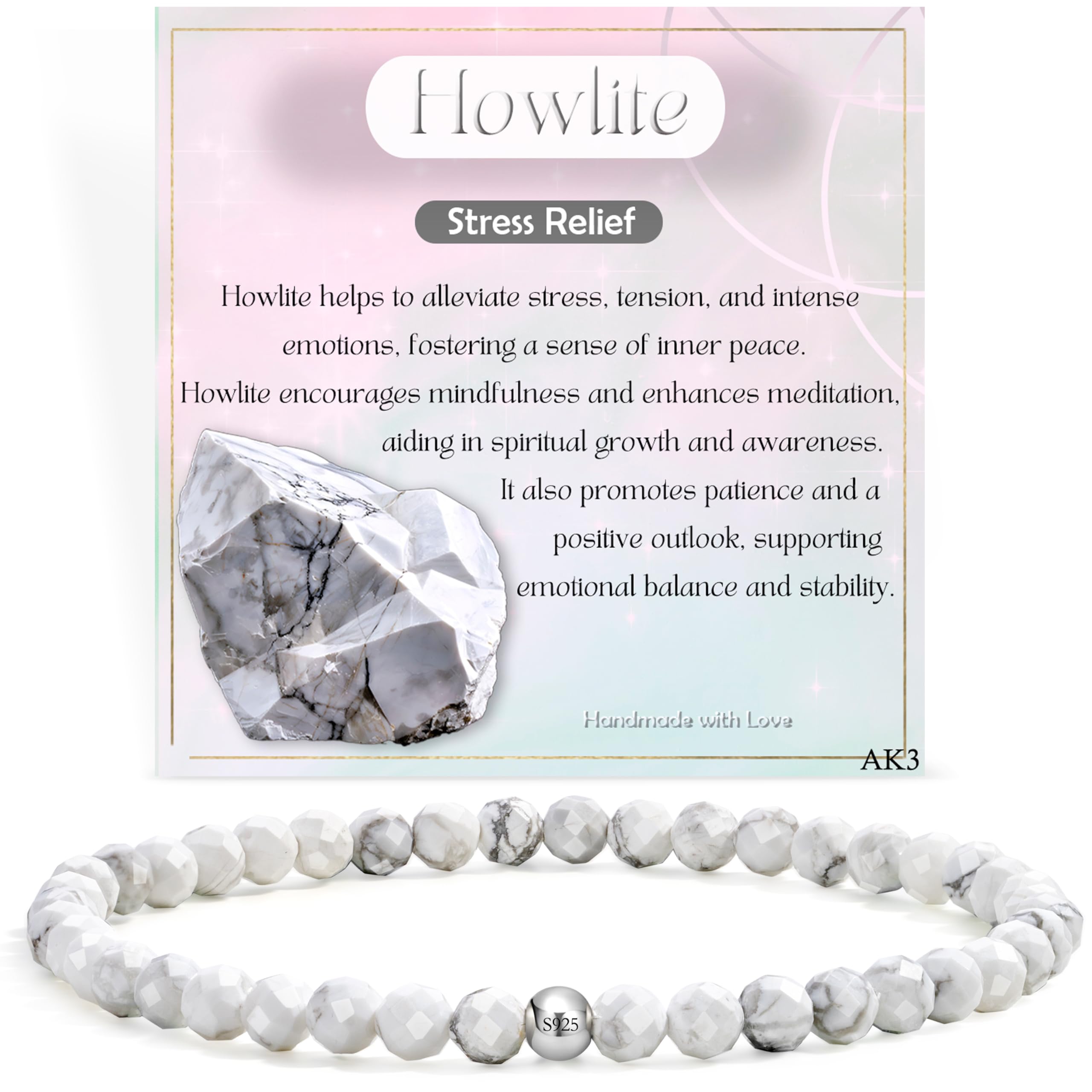 Farfume Bracciali di Perline per Donne, 4mm Bracciale di Cristallo in Argento Sterling 925, Gioielli di Pietra Naturale Regali di Chakra