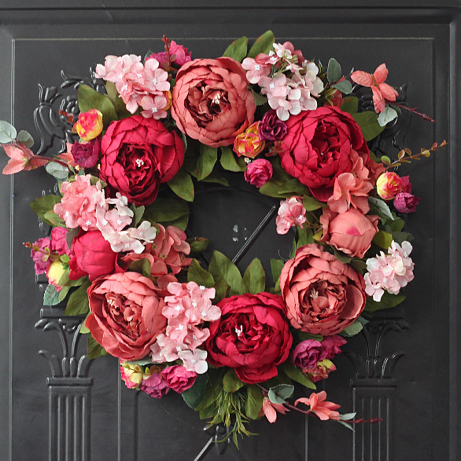 Couronne de Porte d'entrée élégante Couronne de Fleurs artificielles Garlande décorative Printemps d'été pour la Porte Suspendue à la Maison