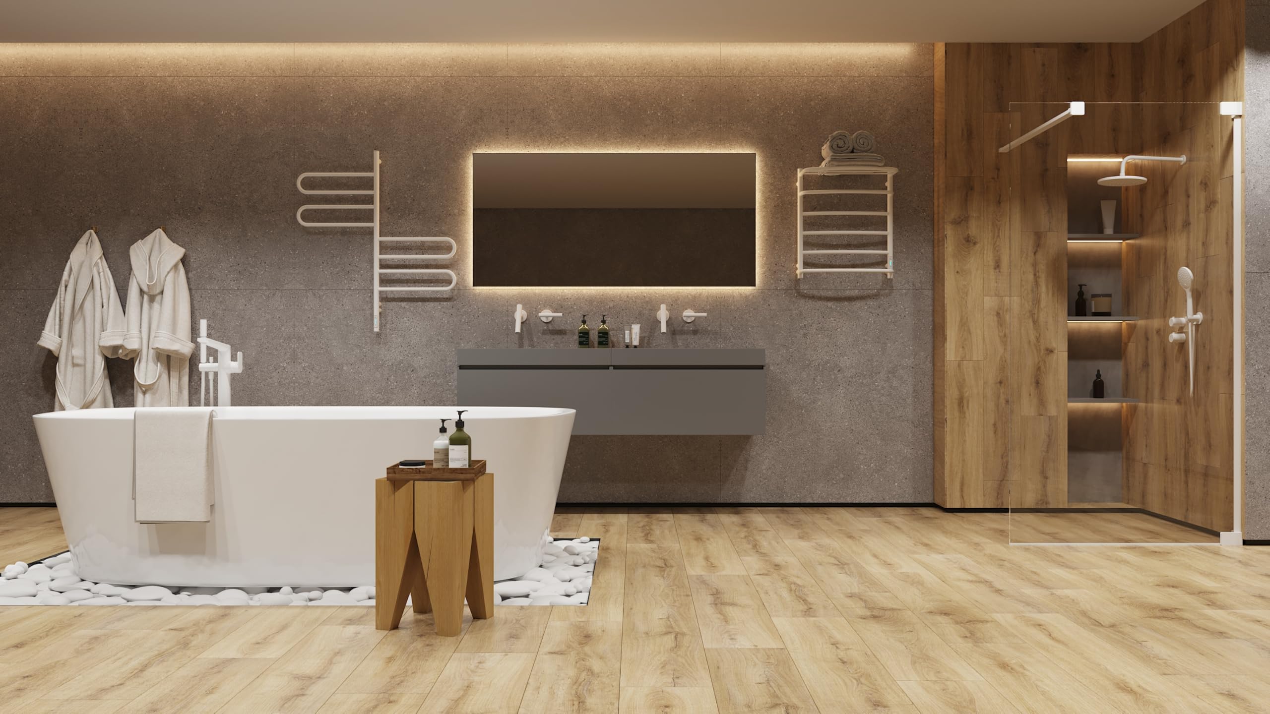 Elna Scaldasalviette Bianco - 127W - 610x530mm - Con Portasciugamani - Elettrico - Per famiglia, appartamento e camera degli ospiti - Acciaio Inox - Con Termostato, Timer & Eco - IP44 - Montaggio a