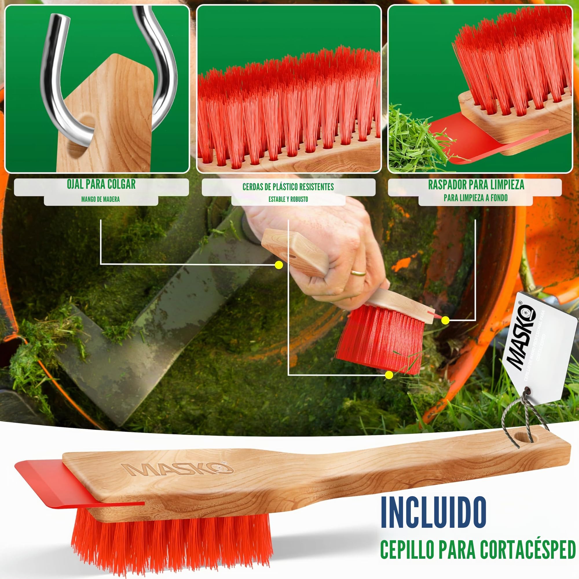 MASKO® Cortacésped con función de mantillo, Incluye Batería de Ion de Litio de 4 Ah y Cargador Doble, Ancho de Corte de 33 cm, 5 Posiciones de 25 a 75 mm, Altura Regulable, 30L hasta 150m²