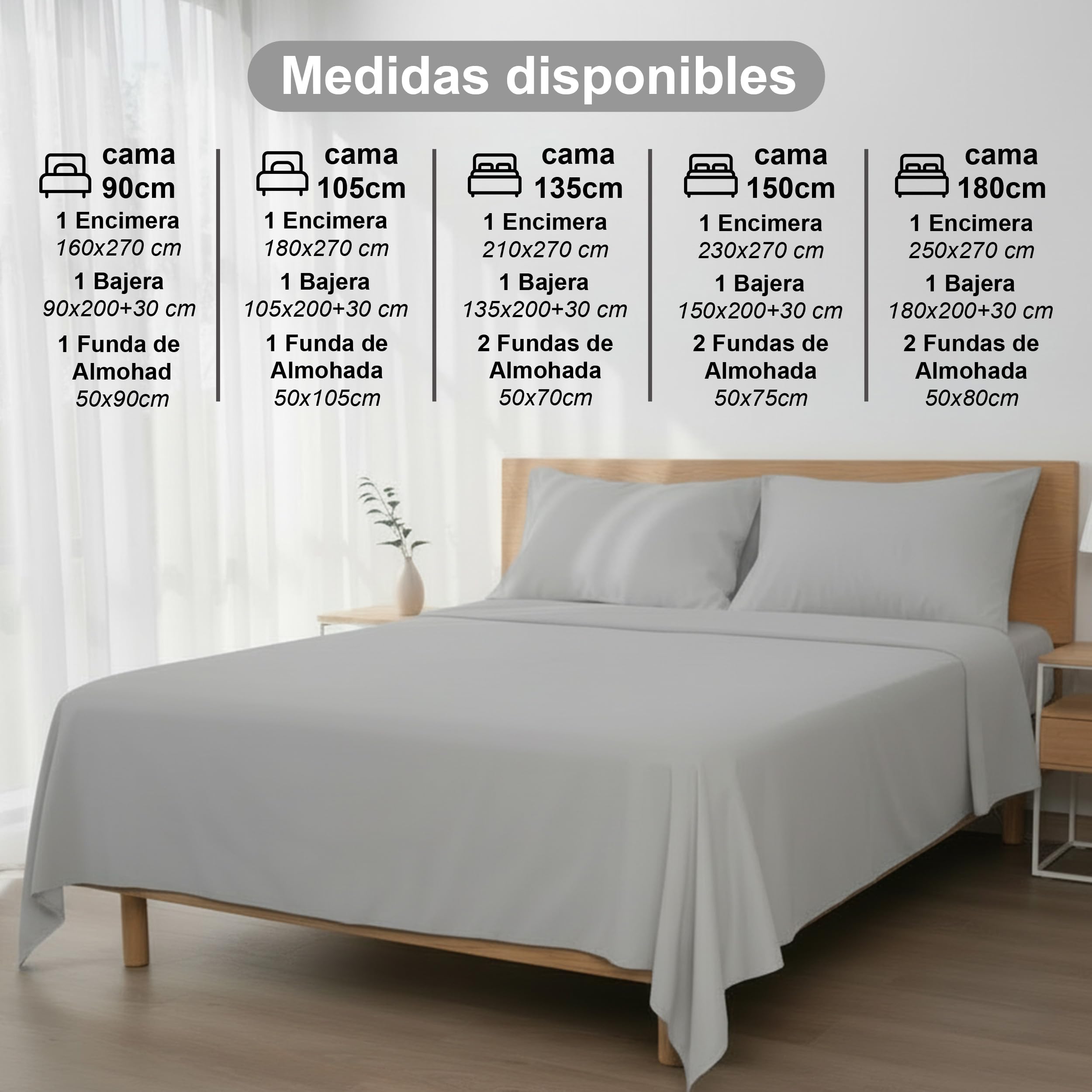 H HANSEL HOME Juego de Sábanas de Microfibra Cepillada, Sábana Bajera Ajustable Altura 30 cm, Encimera y Fundas de Almohada, para Cama 105cm, 3 Piezas 105x190/200cm - Gris Claro — view 6