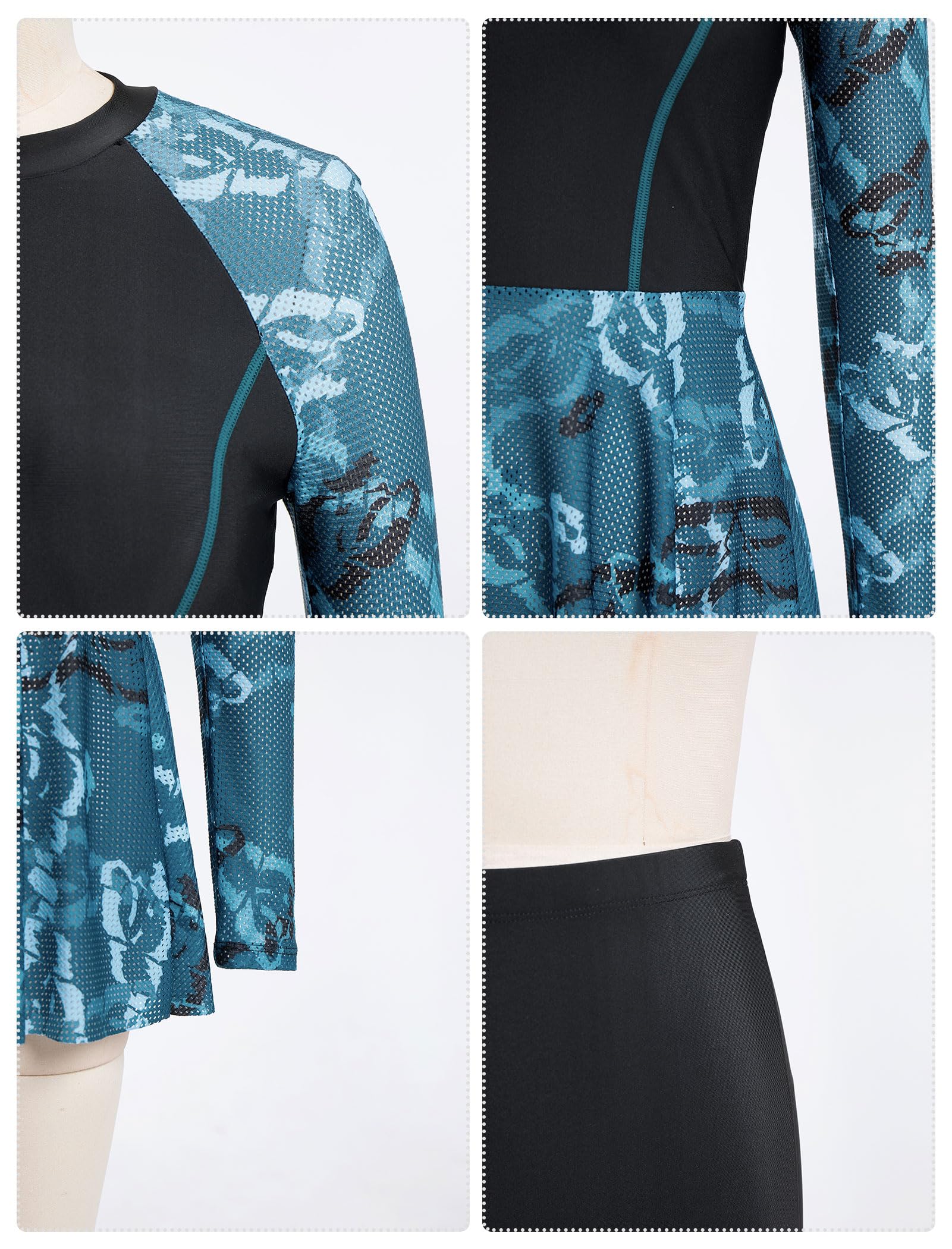 AGYMNX Maillot de bain modeste pour femme 2 pièces Rashguard Maillot de bain à manches longues avec short garçon Maillot de bain musulman imprimé protection solaire vêtements de plage