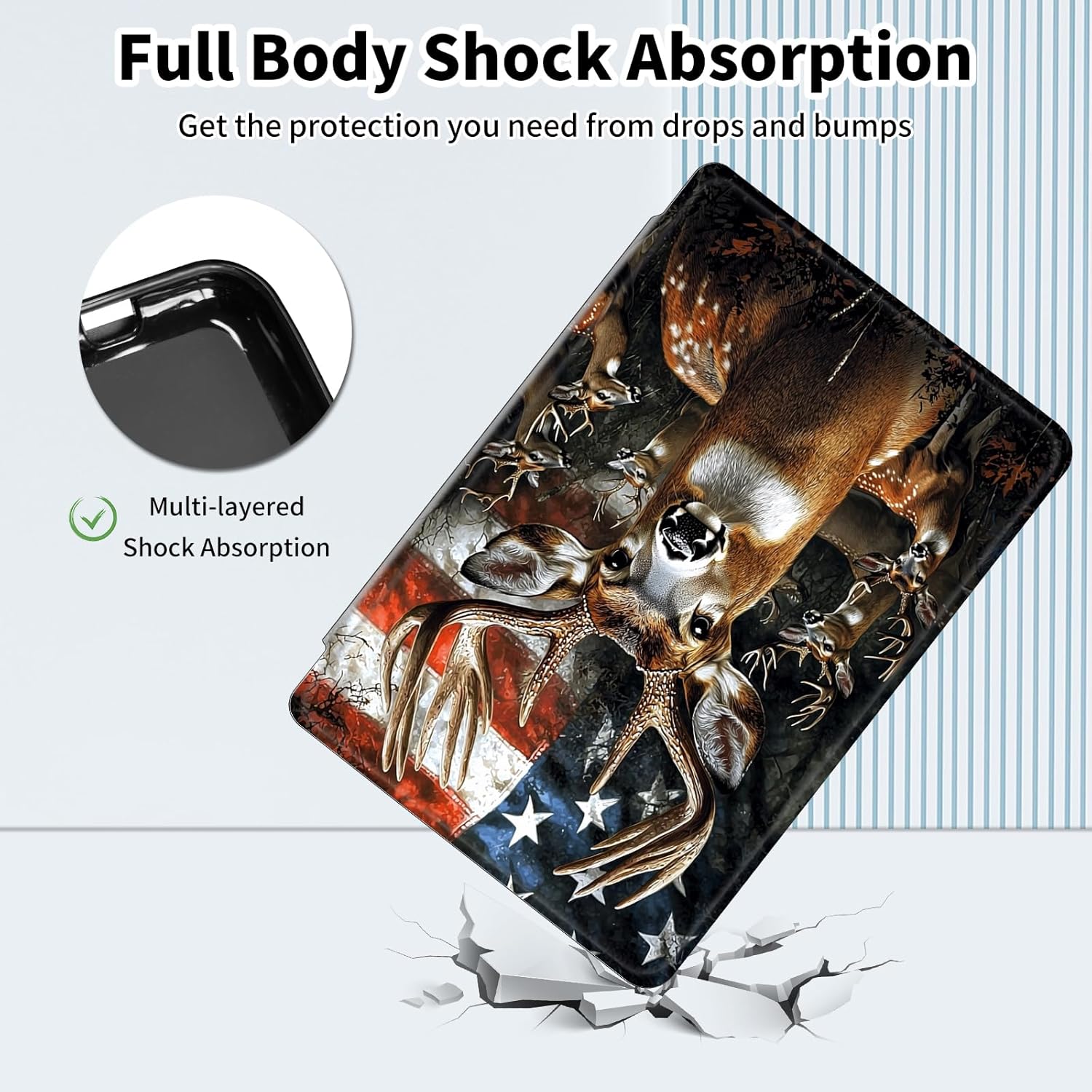 Case for iPad (A16) 11th Generation 11 Inch (2025),iPad 10th Generation 10.9 Inch (2022),360 Degree Rotating Multi-Angle Viewing Case with Auto Sleep/Wake-Deer American Flag Maple Leaf