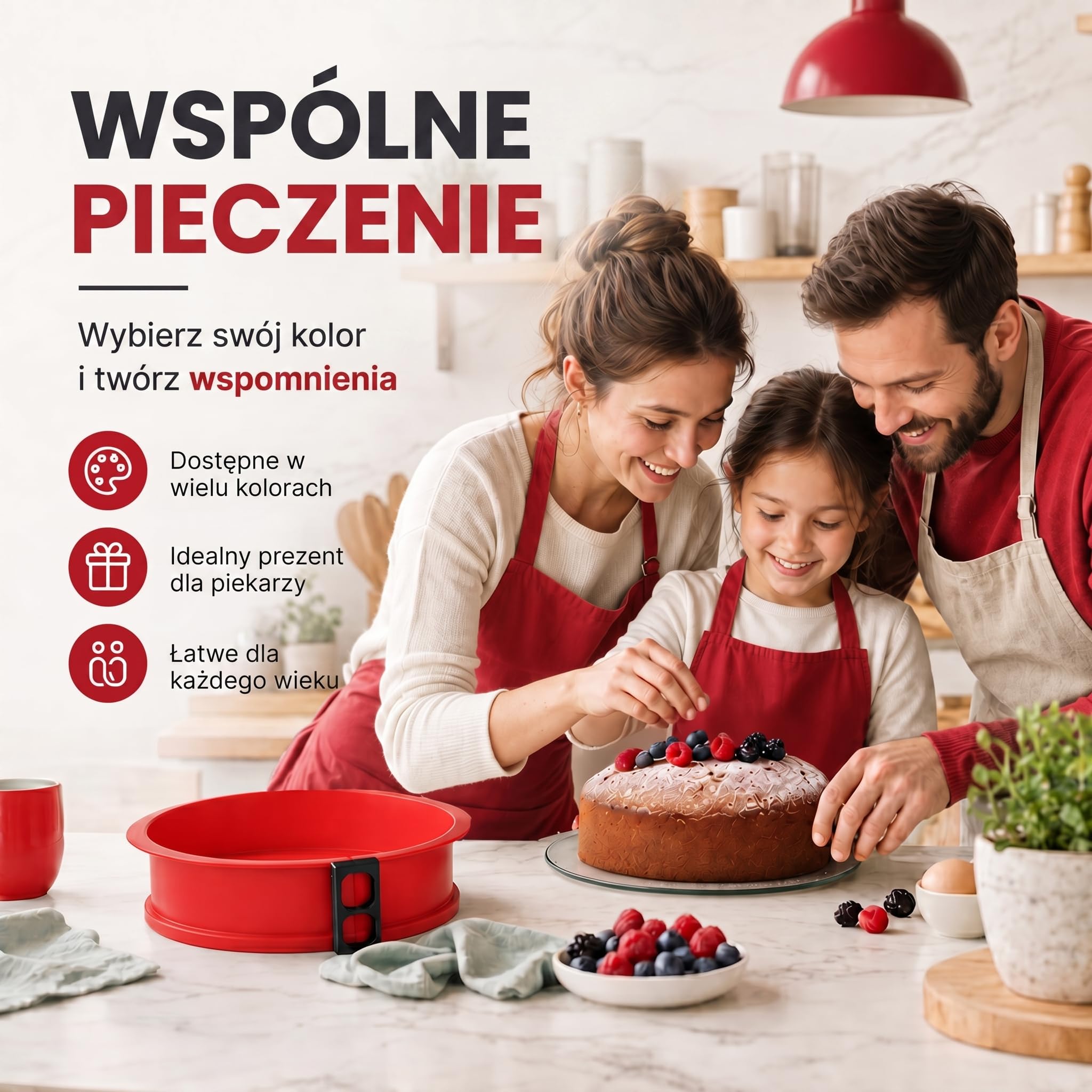 Silikonowa tortownica, nieprzywierająca forma do pieczenia ciast, Foremka silikonowa ze szklanym dnem (Czerwony)