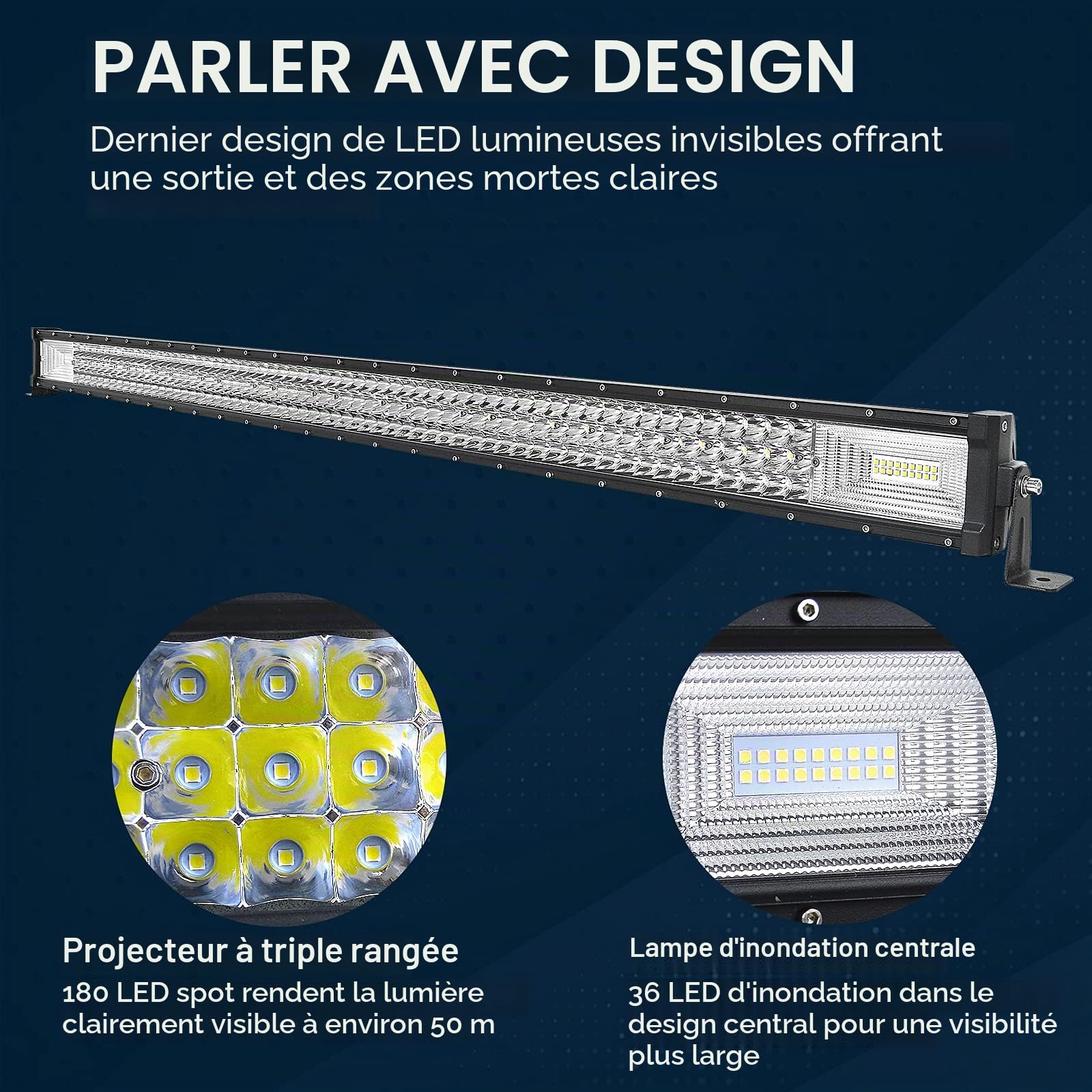 PICAA Led Barre Lumineuse 7D Triple Rangée 50 pouces 125cm 648W Rampe a led barre de led Combo Faisceau de Spot D'inondation 12V 24V hors route Voiture Véhicules 4x4 SUV ATV Camion Tracteur