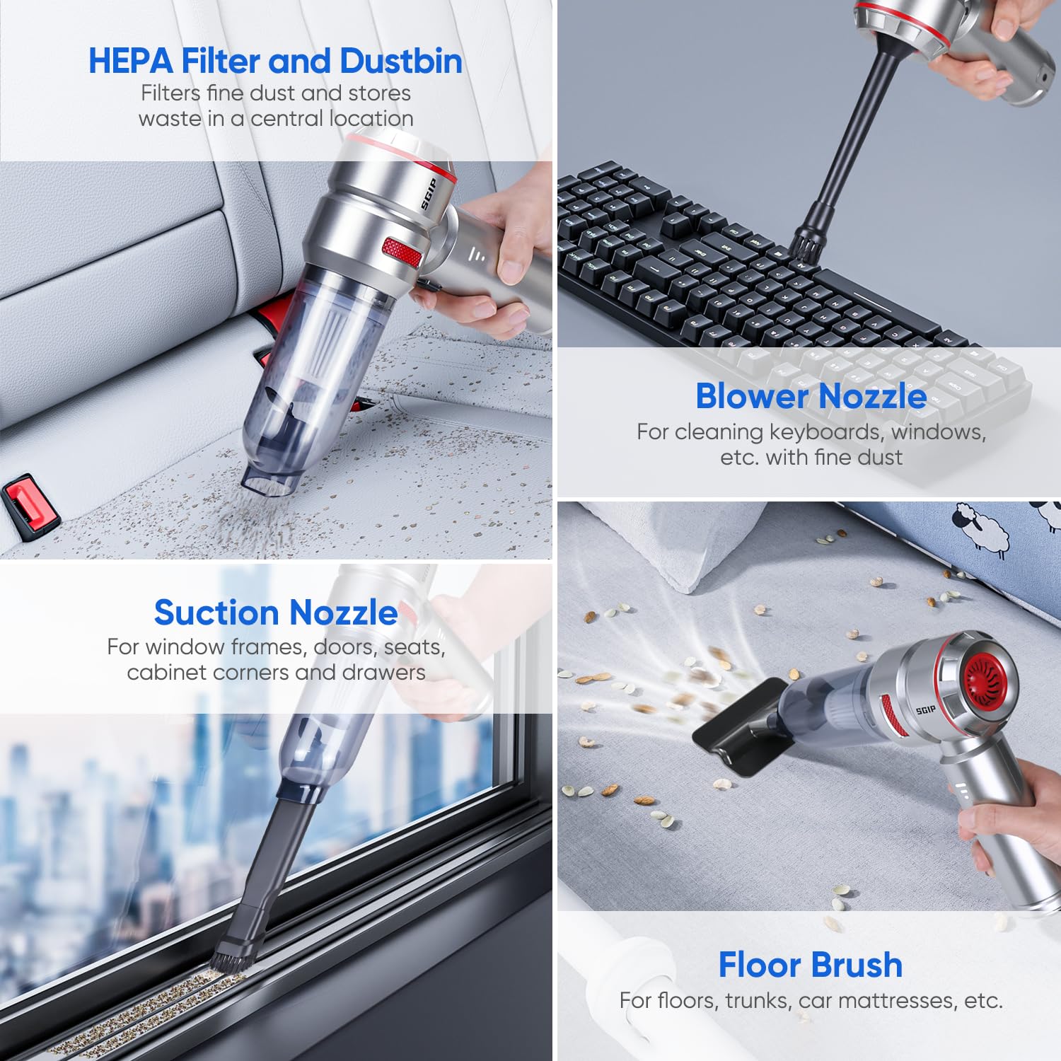 Aspirapolvere Senza Fili 20000Pa Per Auto - Mini Aspirabriciole USB Con Filtri HEPA - Foto 9