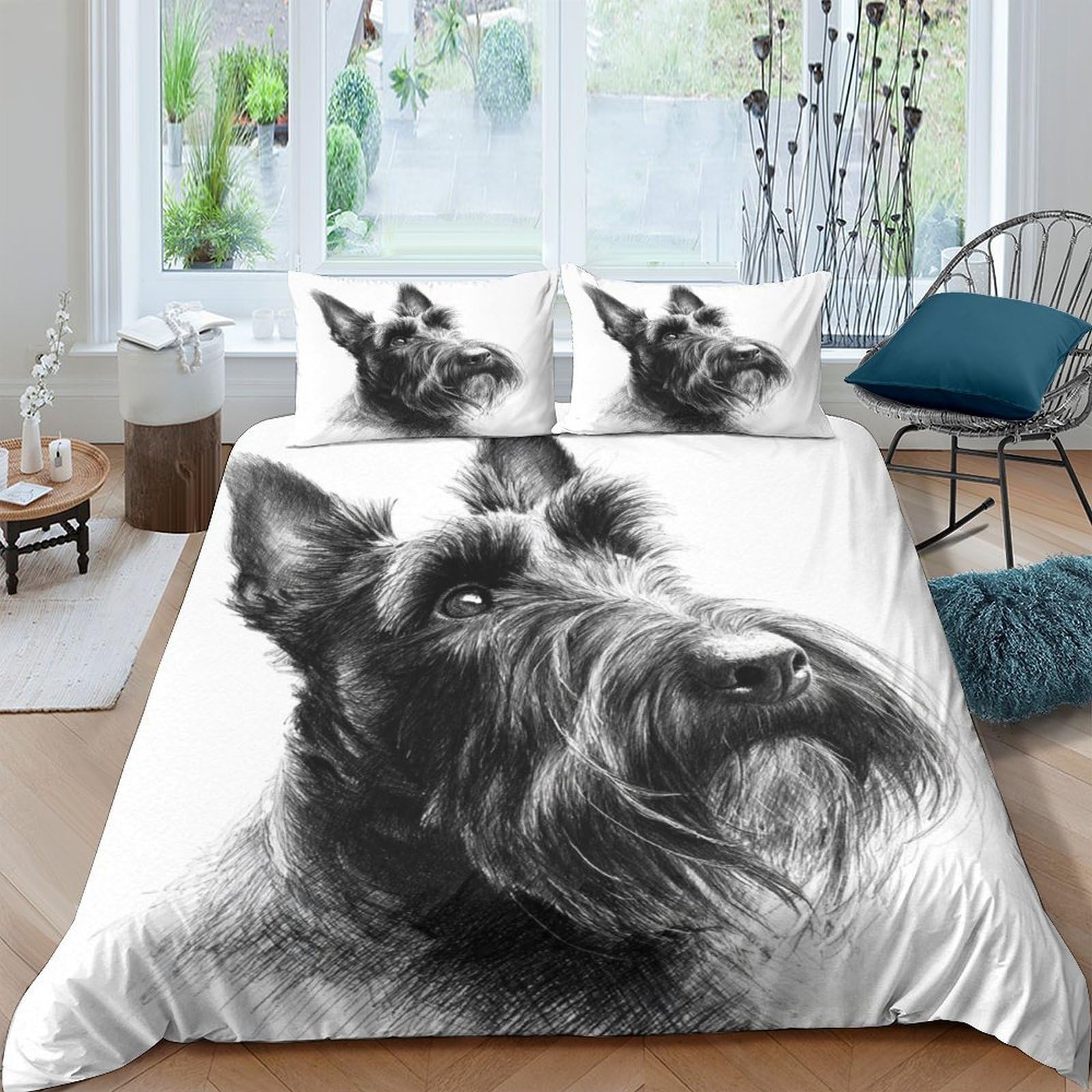 Ctjqhvkz Style-9 3D Printed Black Scottish Terrier Fitted Sheet Microfiber Soft Non-Slip Dog Bed Cover For Bedroom Decor Single（135X200cm）