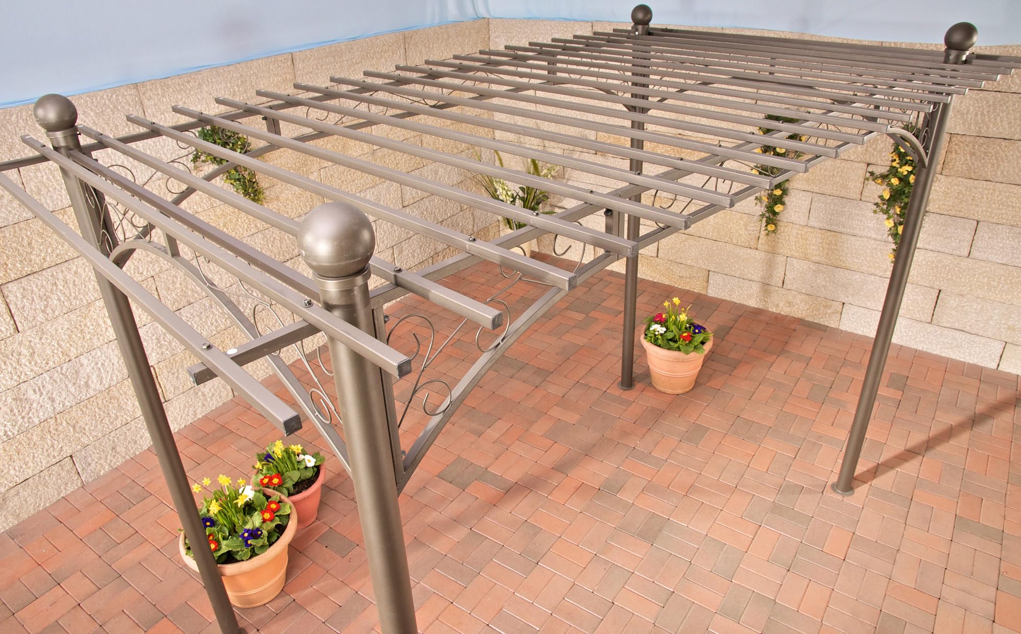 CLP Eisen-Pergola Ulpgar 01 A I Begrünbares Terassendach Im Landhausstil I Rankpavillon Für Kletterpflanzen I Rankgestell Mit Verzierungen, Farbe:anthrazit