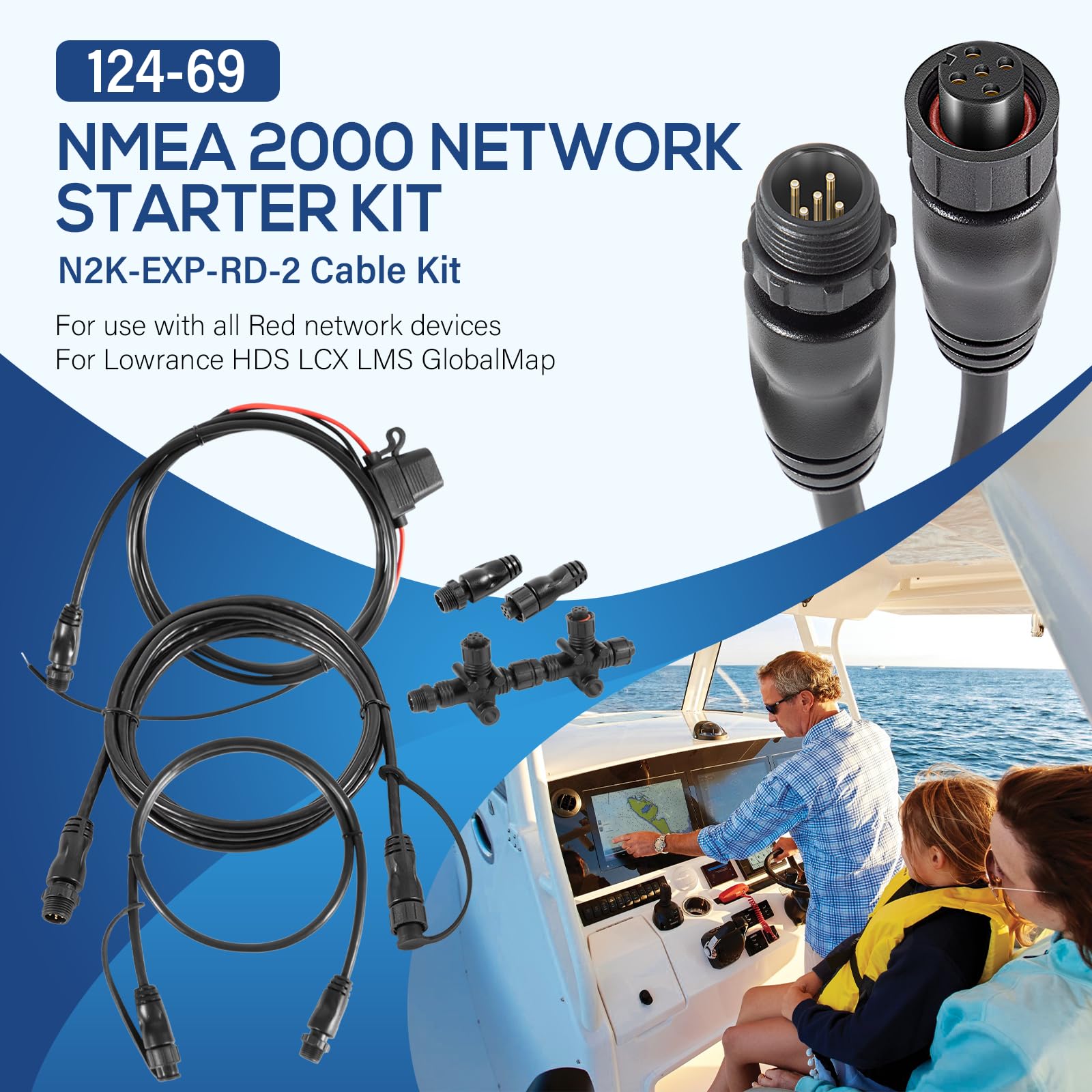 Bonbo 124-69 NMEA 2000 Network Starter Kit Replacement for Lowrance N2K-EXP-RD-2 Cable Kit with T-Connectors Male/Female Terminator for HDS LCX LMS GlobalMap
