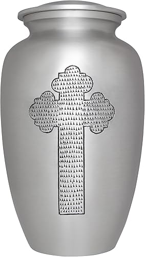 Liliane Memorials - Urna funeraria de cruz plateada  Urna de cremación para cenizas humanas  Aluminio  Adecuada para entierro o nicho de cementerio