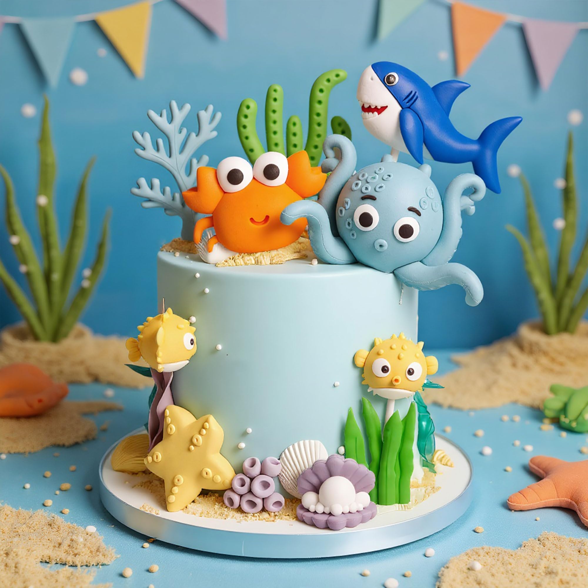 decoración torta animales marinos cumpleaños temática oceánica adornos pastel criaturas marinas figura superior para temática submarina decoración fiesta baby shower