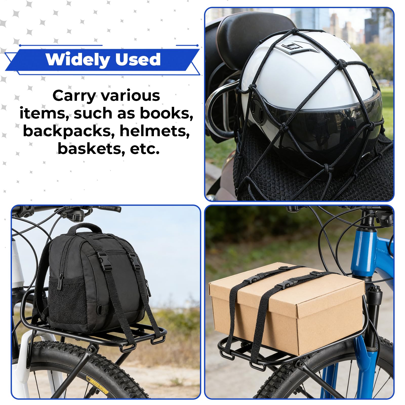 Bagażnik rowerowy z przodu, regulowany, do rowerów górskich o średnicy 22-29", stop aluminium, pojemność 10 kg, 2 metody montażu do rowerów MTB, z siatką i liną