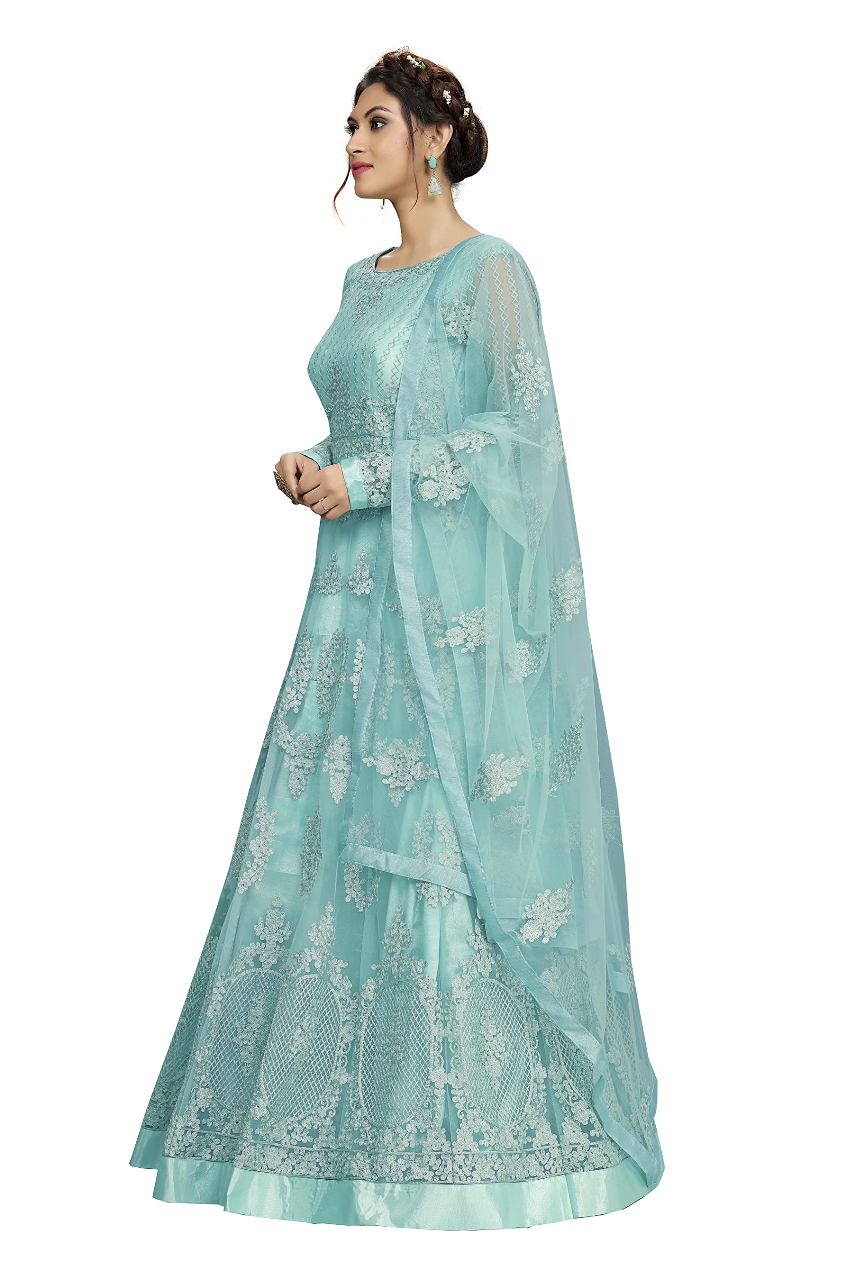 Trendmalls Anarkali Anarkali-Anzug-Set für Damen, Netz-Stickerei, indisches Pakistanisches Hochzeitskleid