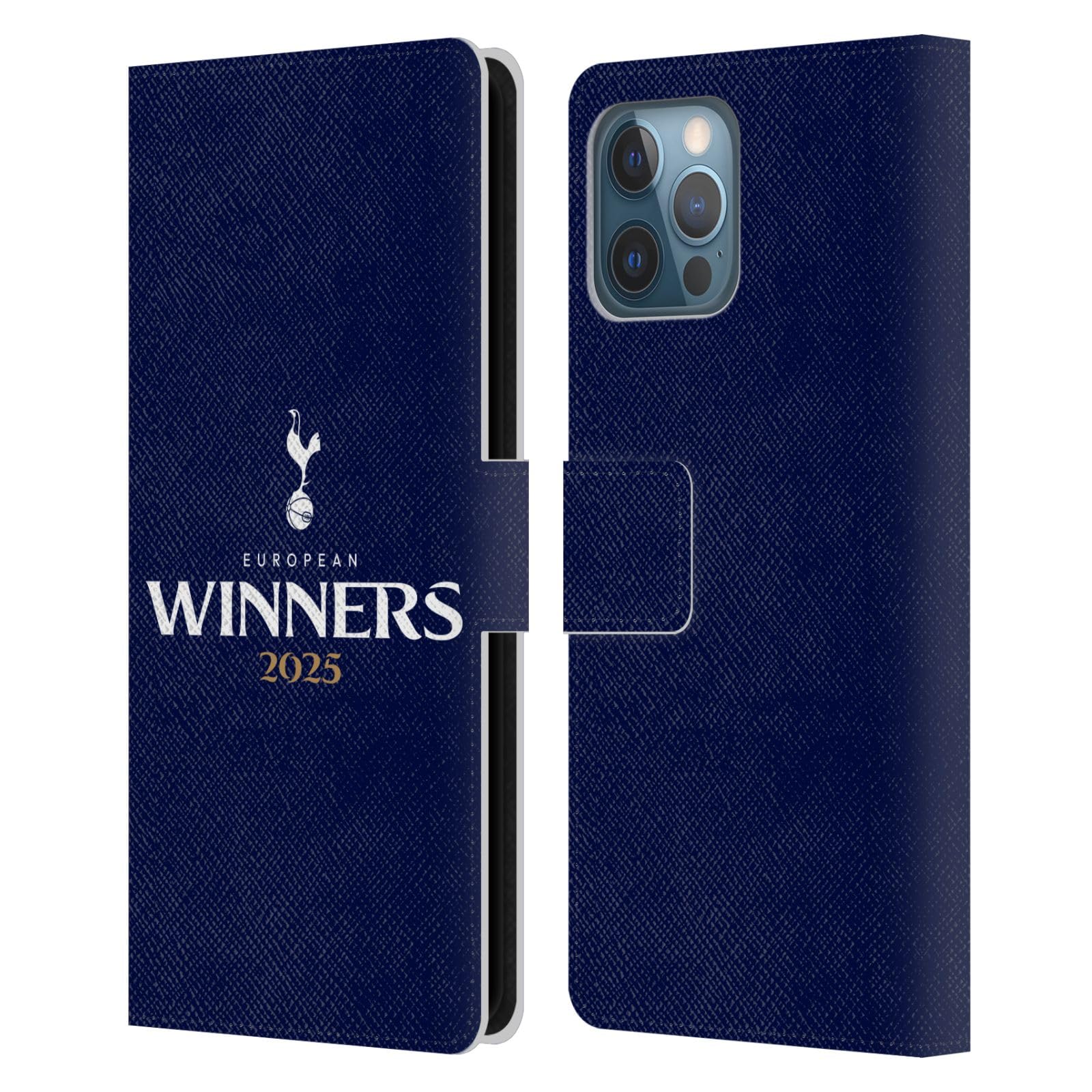 Head Case Designs Officially Licensed Tottenham Hotspur F.C. Blue 2025 European Winners Leather Wallet Case Compatible With Apple iPhone 12 Pro Max