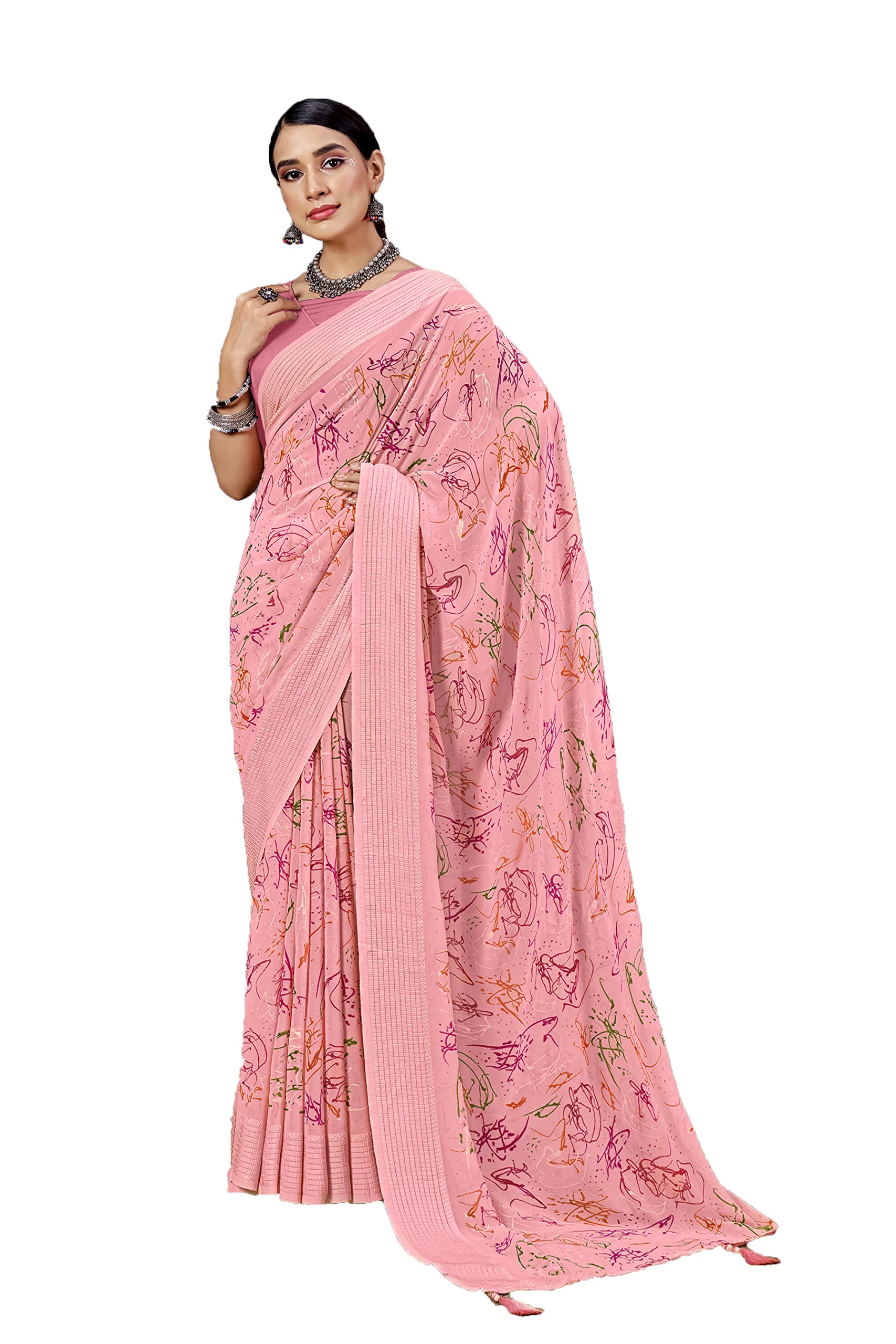 Amazon Brand - Anarva Women's Traditional Printed Georgette Saree With Blouse Piece