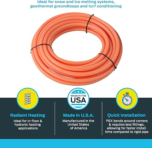 Miniatura 3 de SharkBite Tubo naranja PEX de 1 pulgada x 100 pies, tubo flexible de agua de barrera de oxígeno para calefacción radiante, U880O100