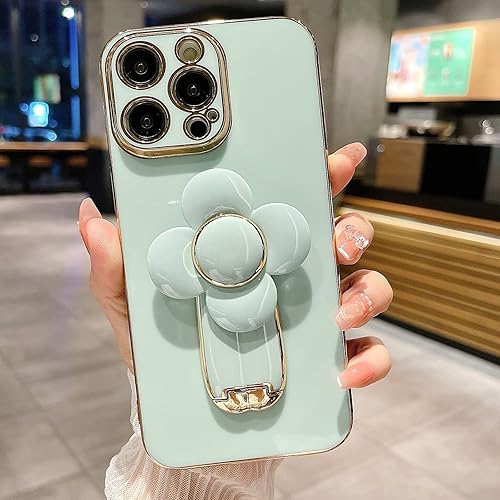 Miniatura 9 de aowner Funda para iPhone 11 Pro Max, cubierta de lujo con soporte oculto, lindo molino de viento giratorio con diseño de flores para mujeres y niñas