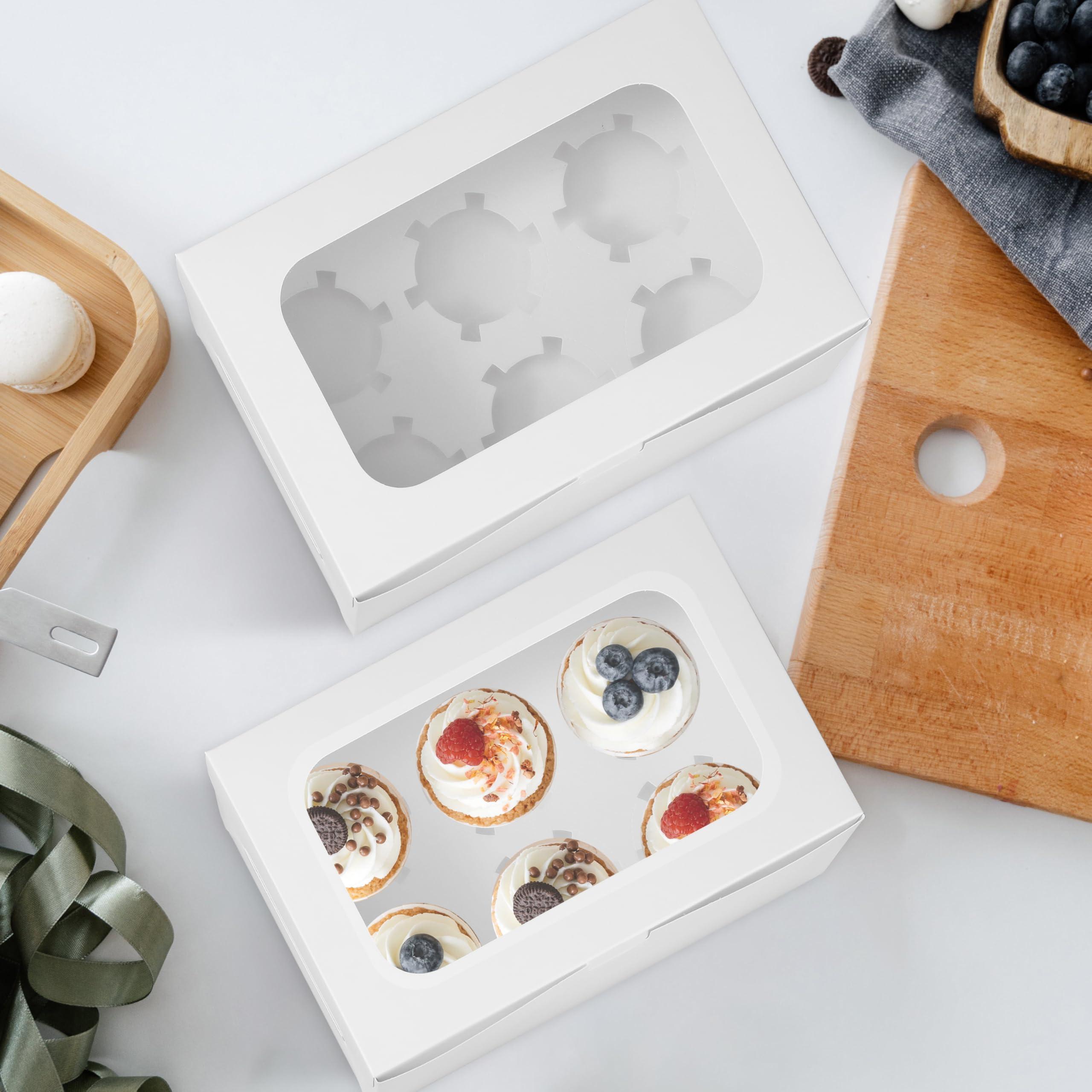 White Cupcake Boxes - 50 Pack, Window & Stand -6