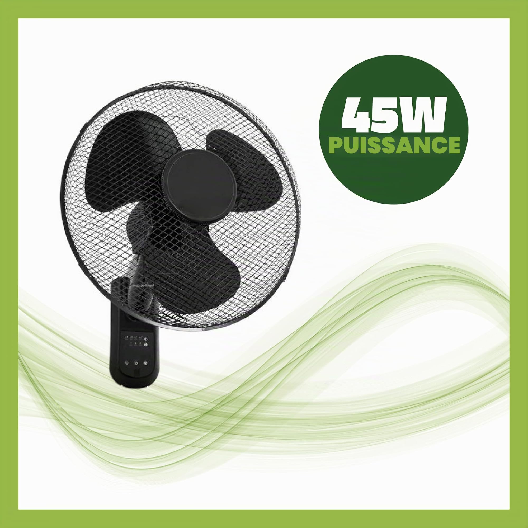 GROWMANIA Ventilateur mural avec télécommande 45 W | Ventilateur puissant et silencieux | 3 vitesses et minuterie | tête oscillante à 90°