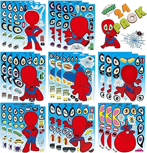 HCNOCNB Libro de calcomanías de cara de Spider-Man para niños (24 hojas), calcomanías de libro para colorear de superhéroes para decoraciones de